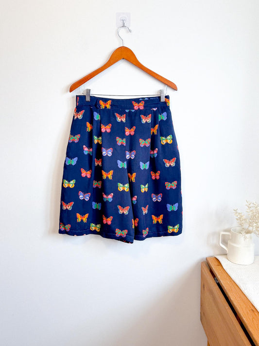 Vintage Bardehle Long Shorts in Navy Butterfly Print (Size M/L)
