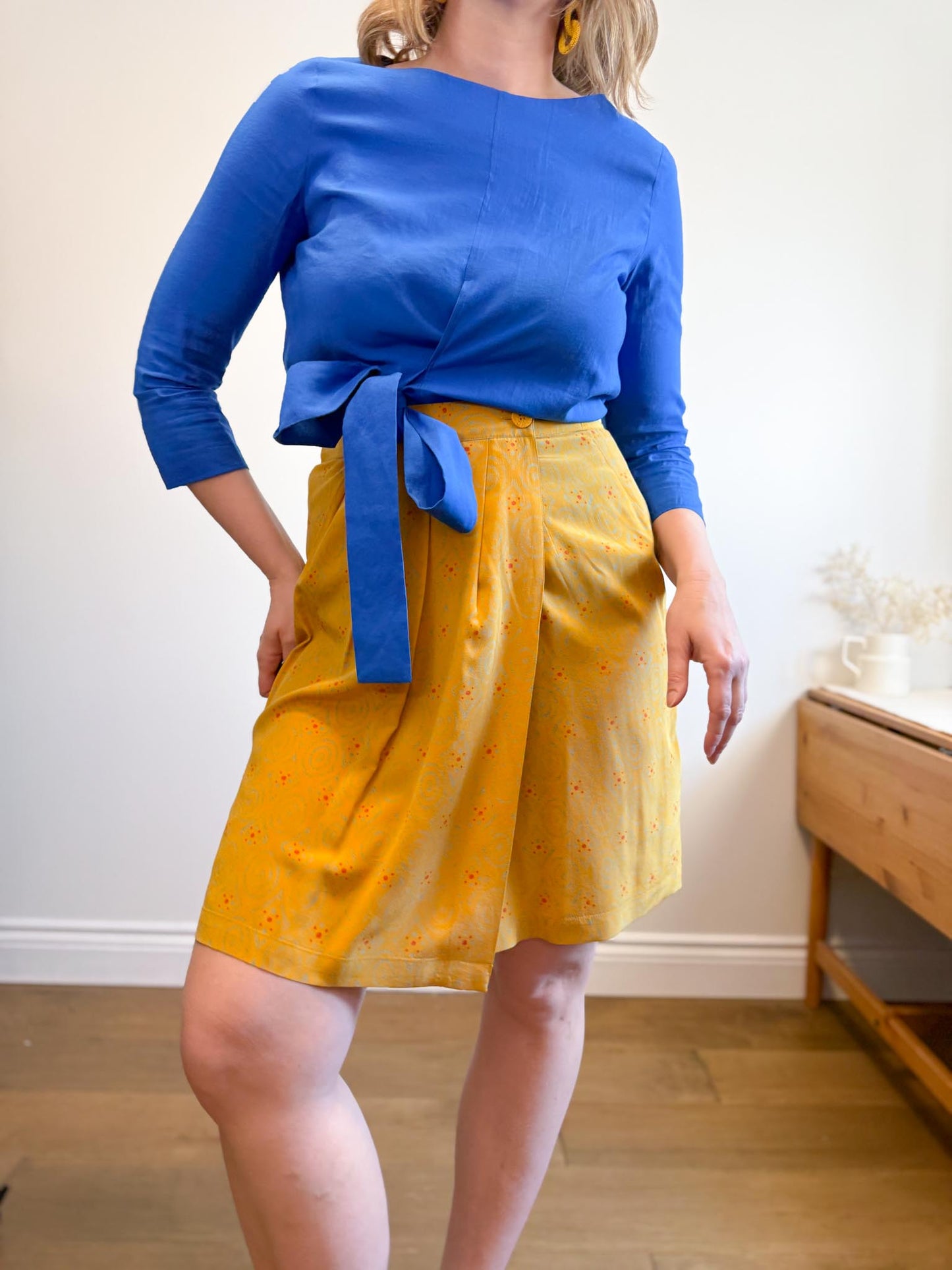 COS Wrap Style 3/4 Sleeve Blouse in Royal Blue (Size 8)