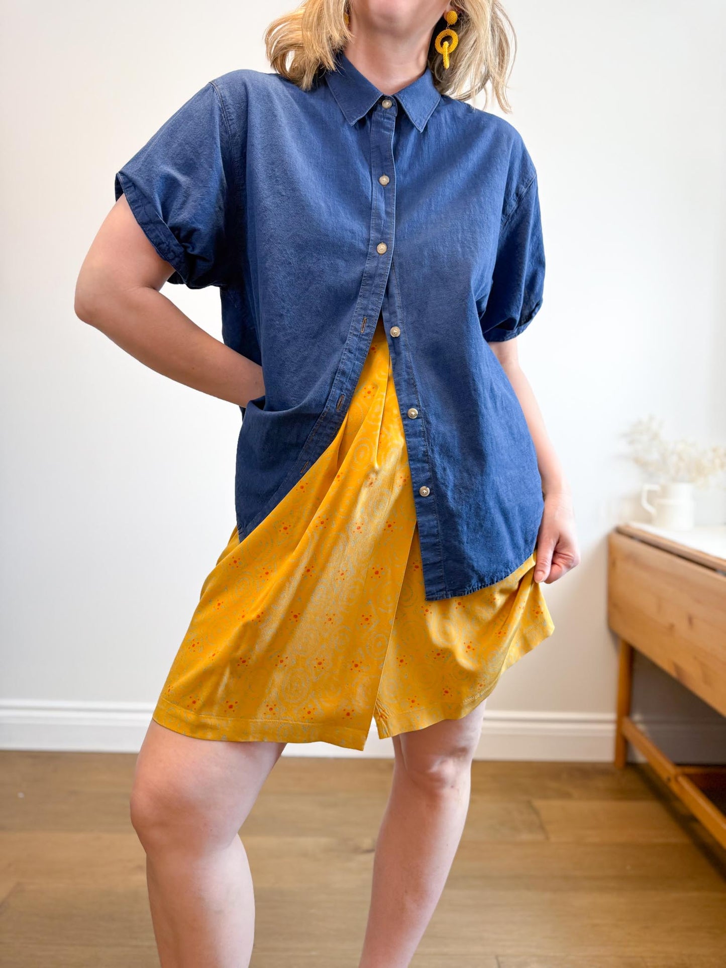 Denim Forum "The Jane Shirt" in Blue with Contrast Stitching (Size M)