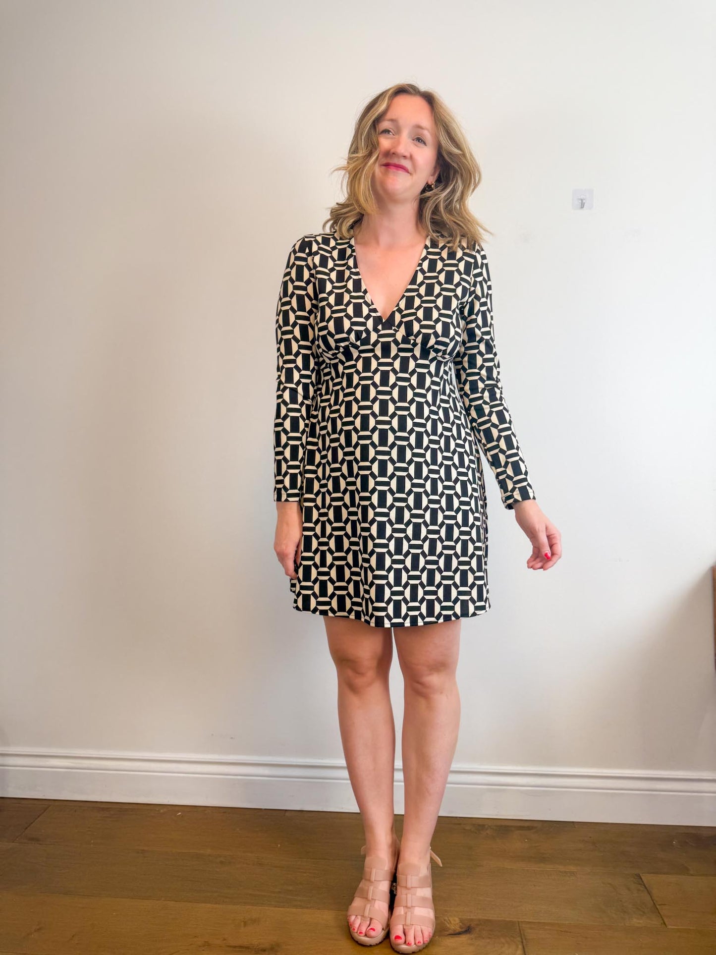 Mango Geometric Print Dress in Black/White (Size L)