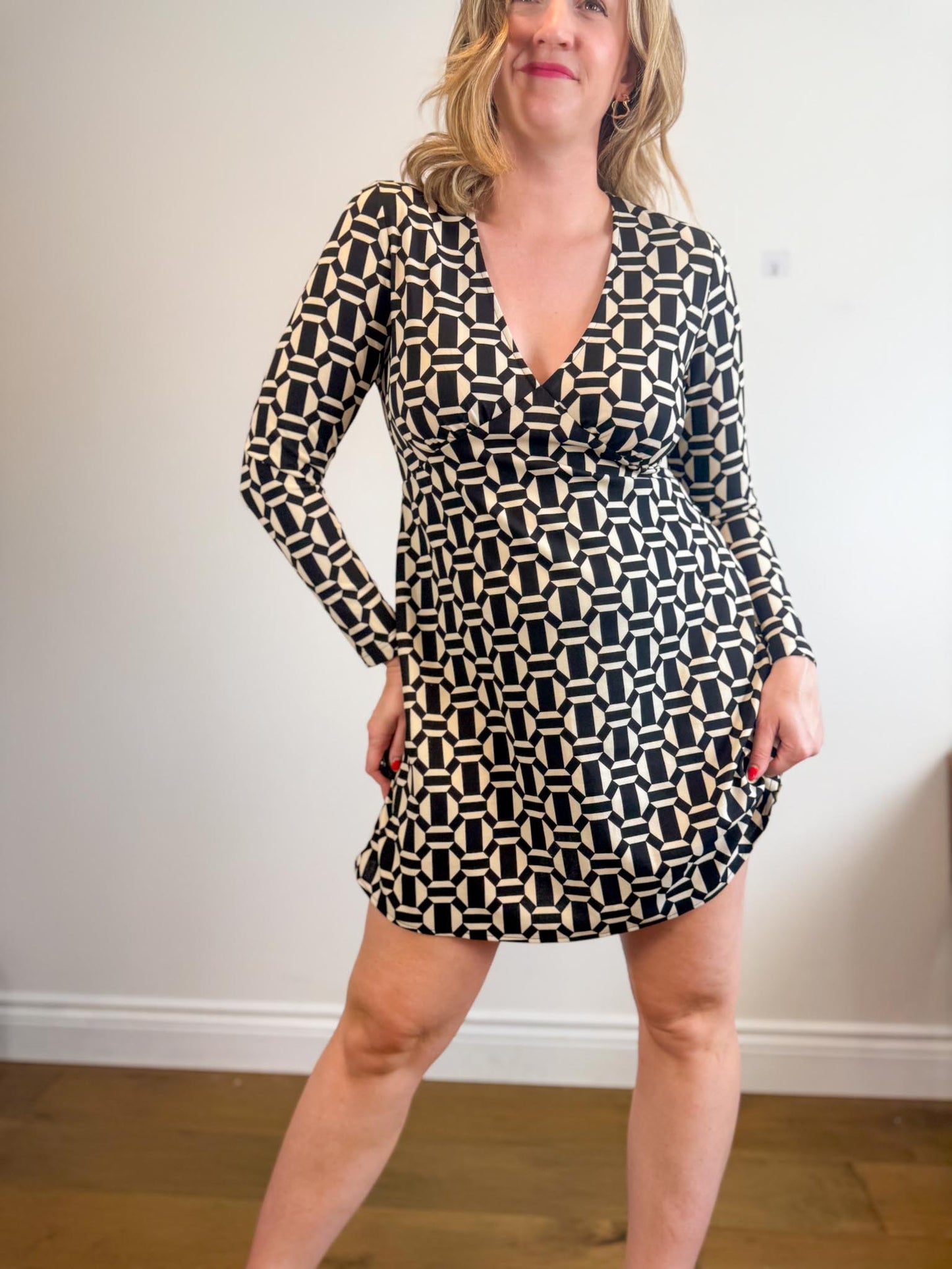 Mango Geometric Print Dress in Black/White (Size L)