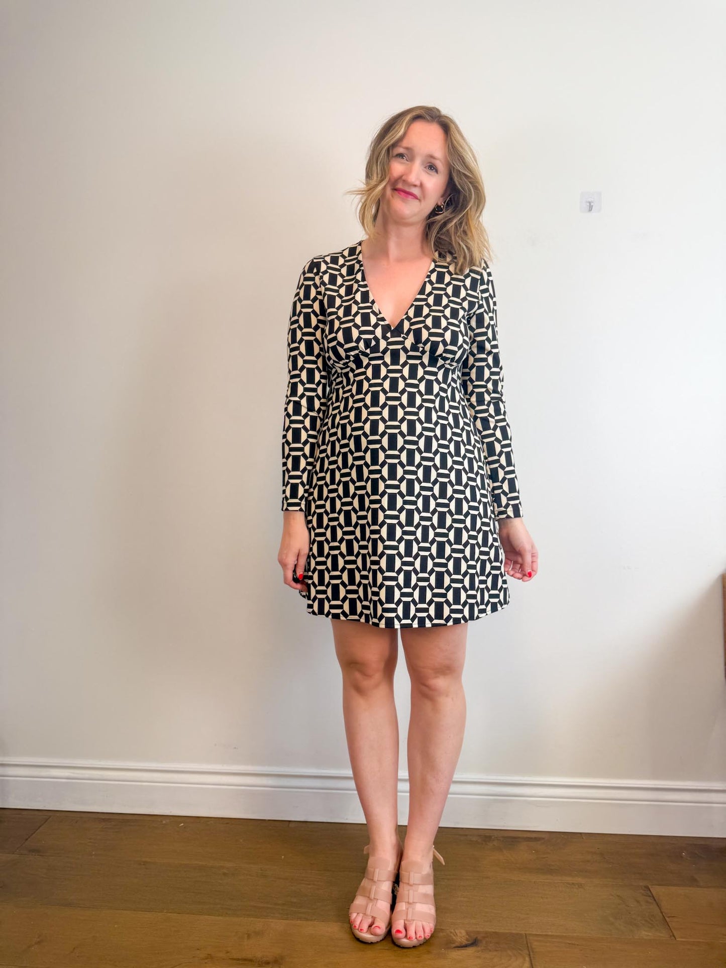 Mango Geometric Print Dress in Black/White (Size L)