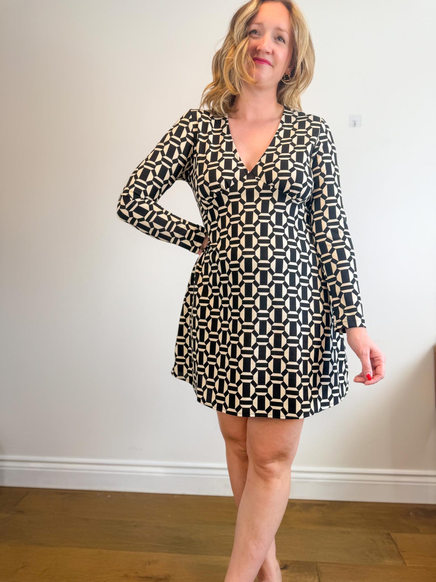 Mango Geometric Print Dress in Black/White (Size L)