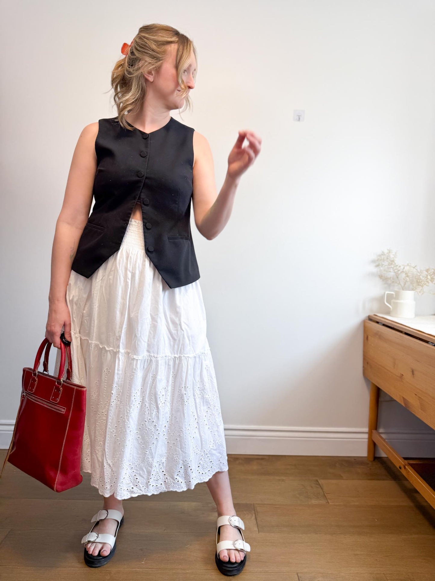 Jones New York White Eyelet Midi Skirt (Size XL)