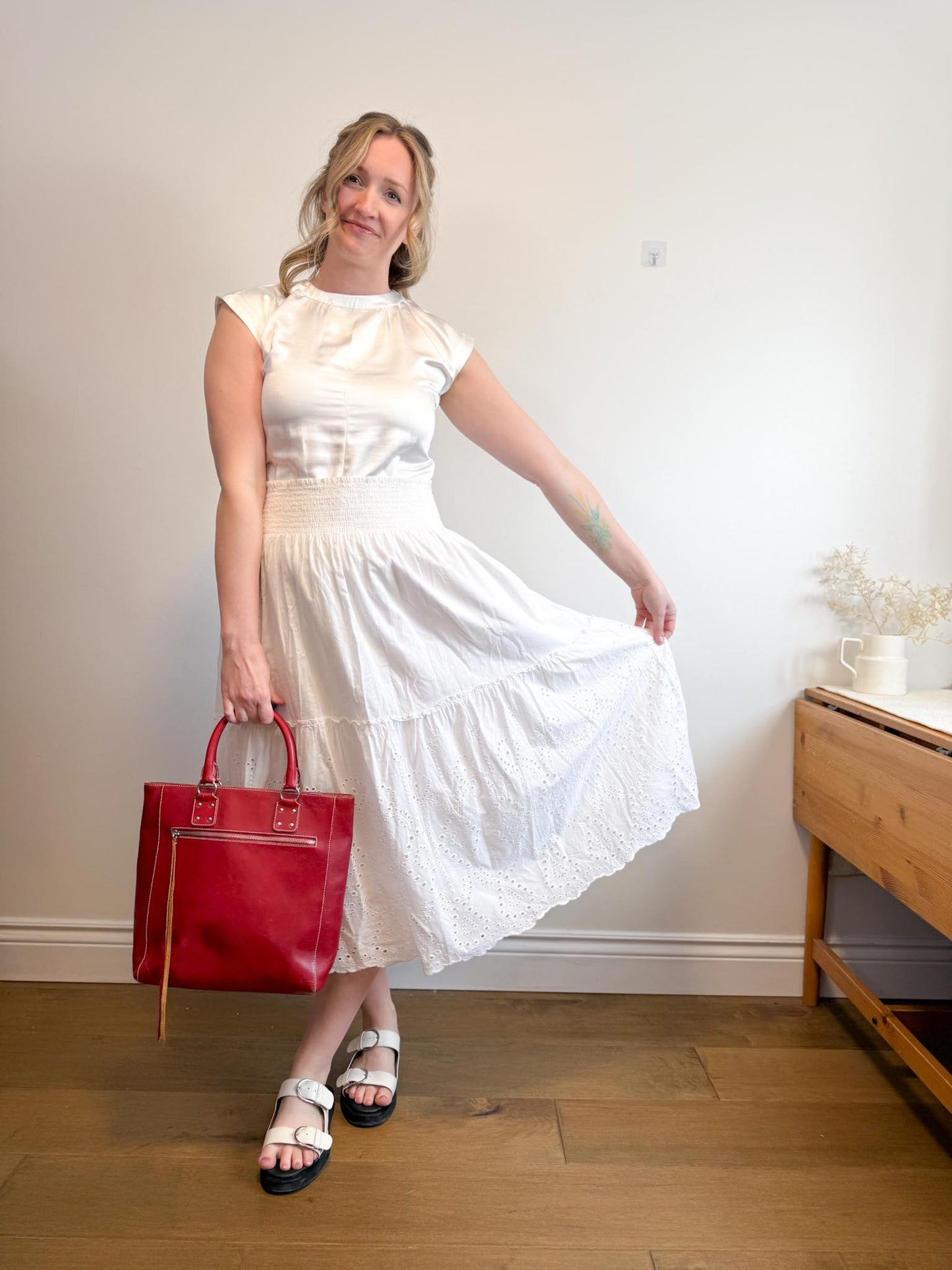 Jones New York White Eyelet Midi Skirt (Size XL)