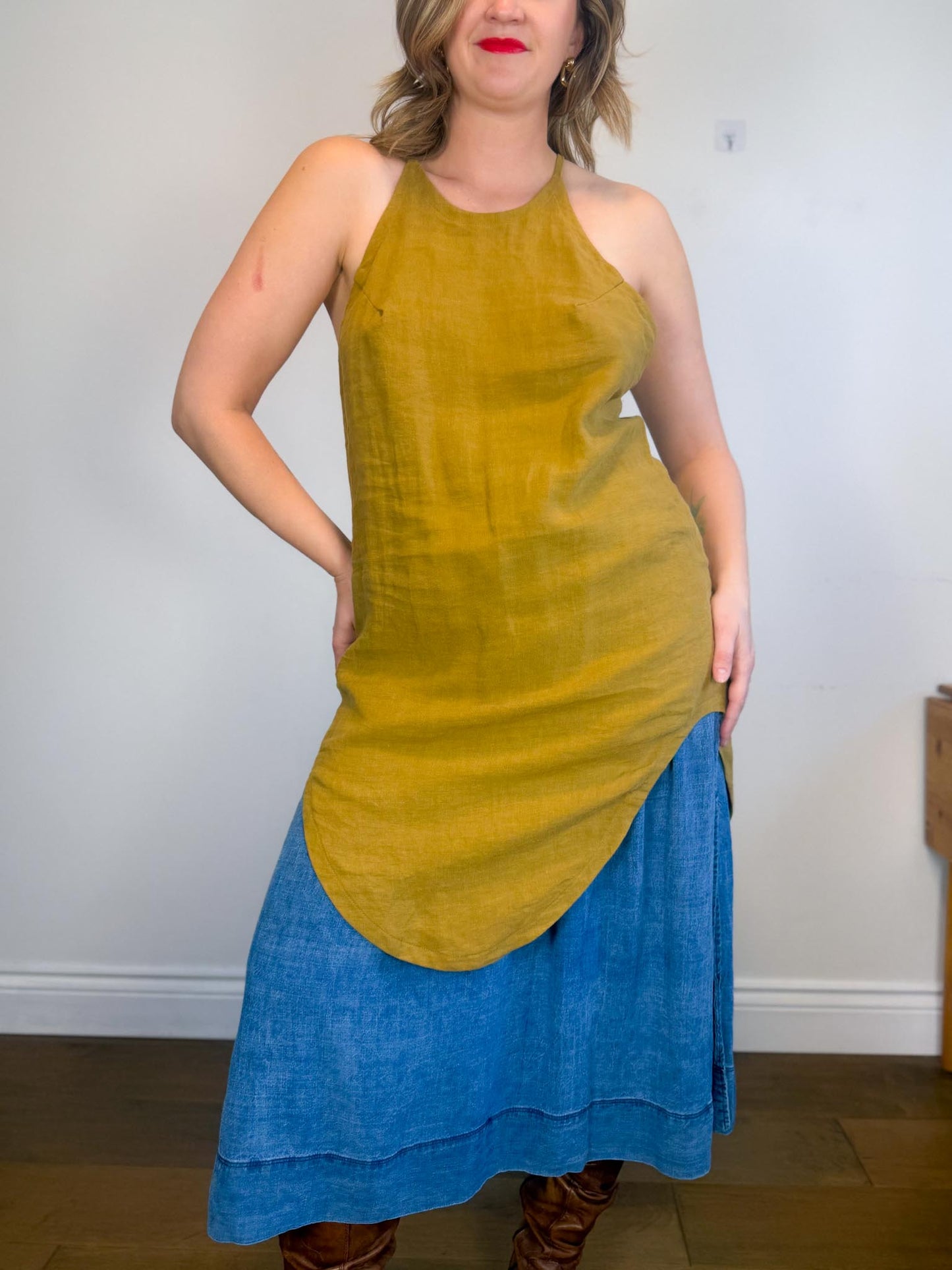 HOI BO Slow Fashion Linen Top in Mustard (Size M)