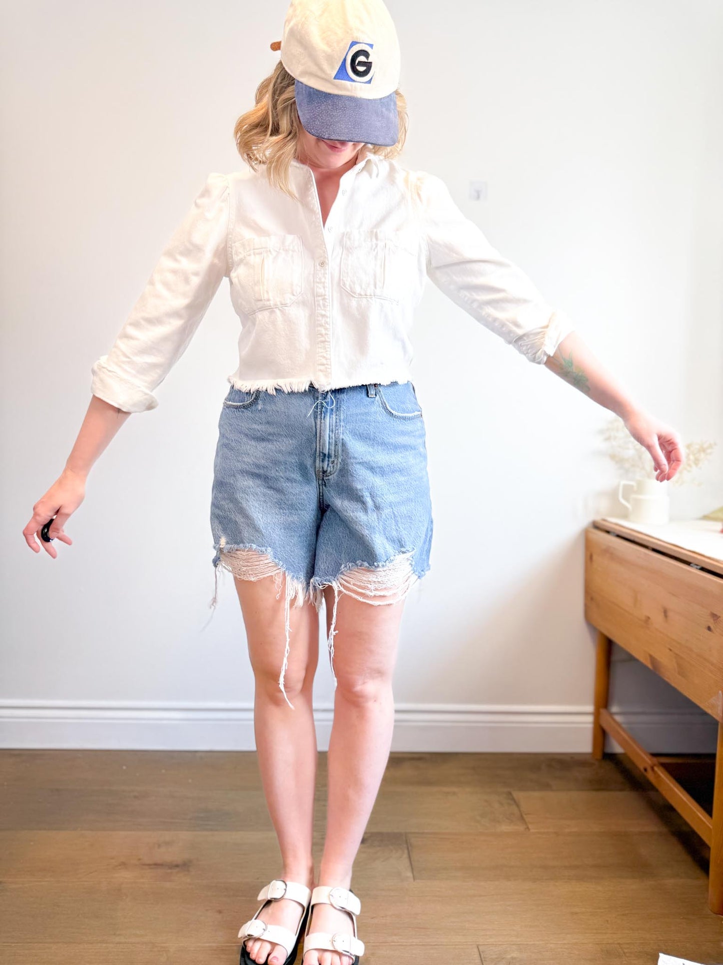 DL1961 "Simone Cropped Shirt in White" (Size S)