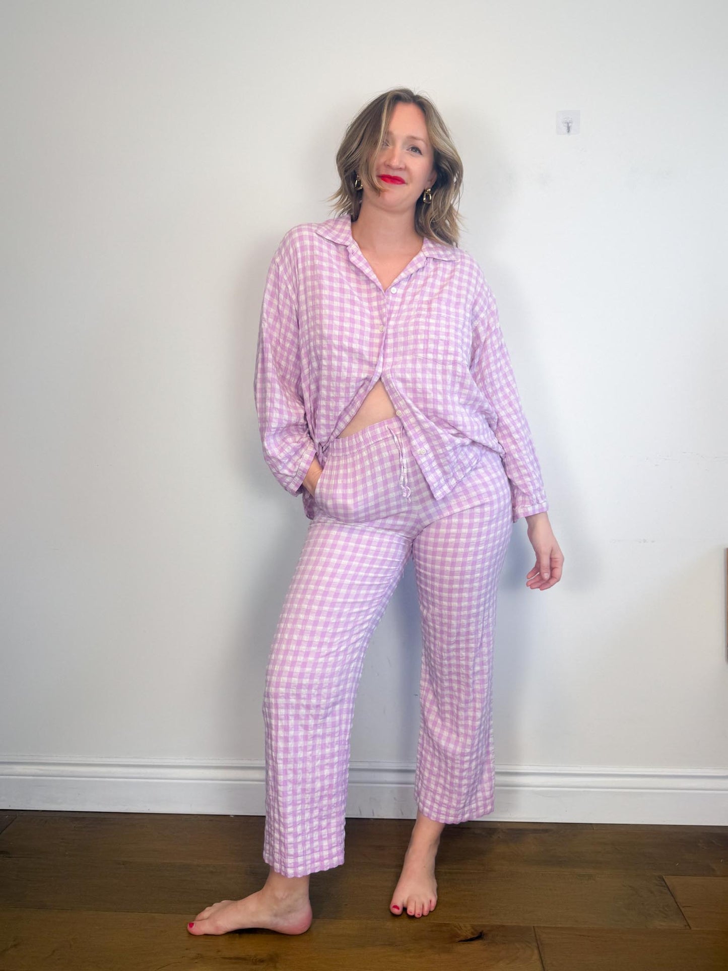 ARKET "Gingham Seersucker Pyjama Two Piece Set in Lilac" SOLD AS IS (Size S)