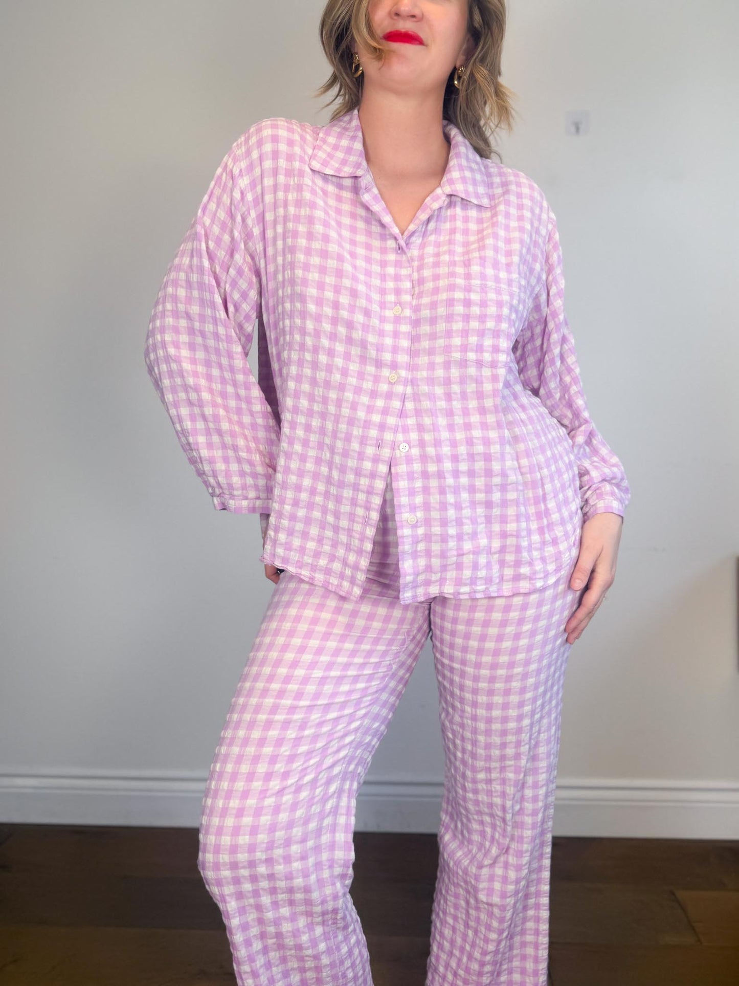 ARKET "Gingham Seersucker Pyjama Two Piece Set in Lilac" SOLD AS IS (Size S)