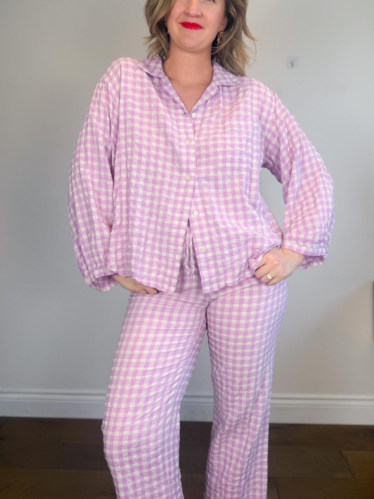 ARKET "Gingham Seersucker Pyjama Two Piece Set in Lilac" SOLD AS IS (Size S)