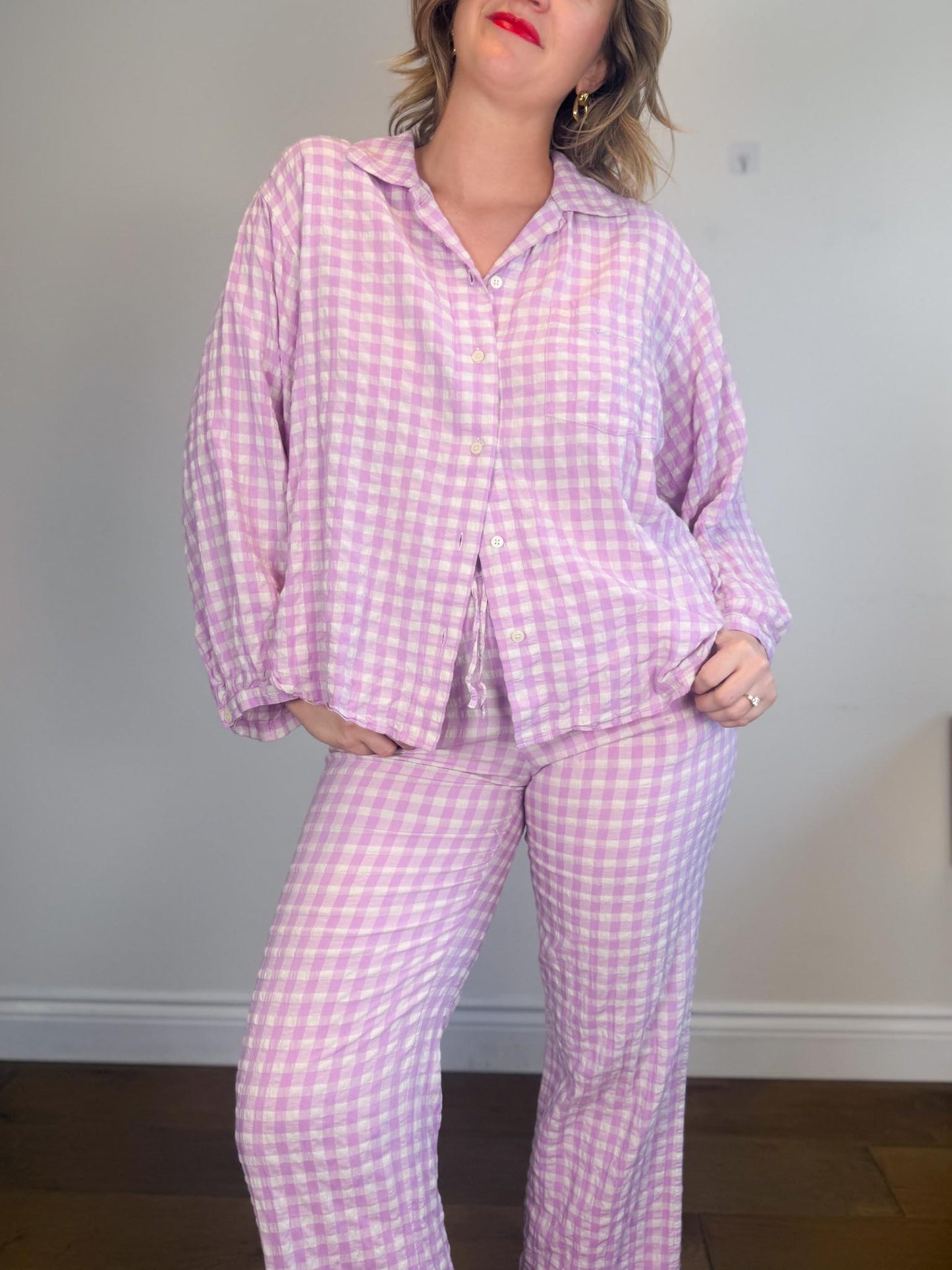 ARKET "Gingham Seersucker Pyjama Two Piece Set in Lilac" SOLD AS IS (Size S)