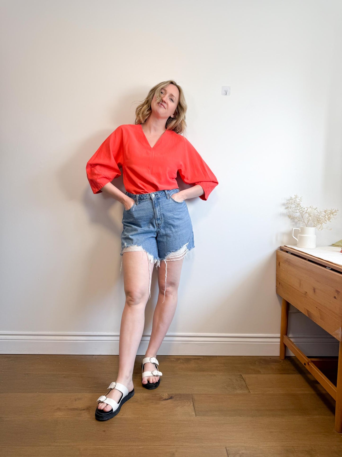 COS Wide Sleeve Blouse in Coral (Size 6)