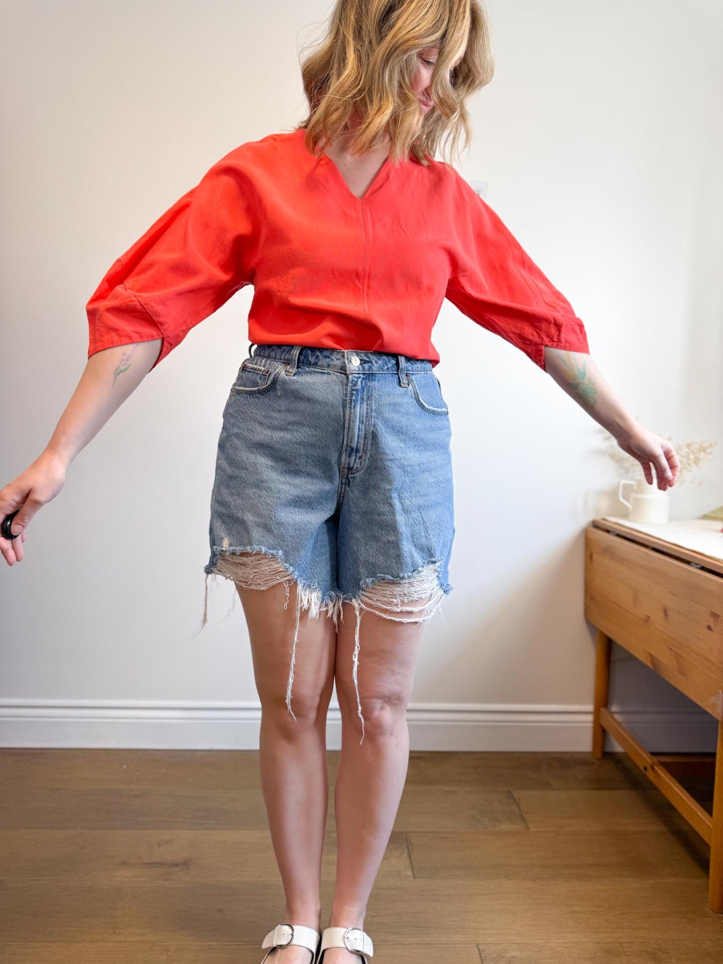 COS Wide Sleeve Blouse in Coral (Size 6)