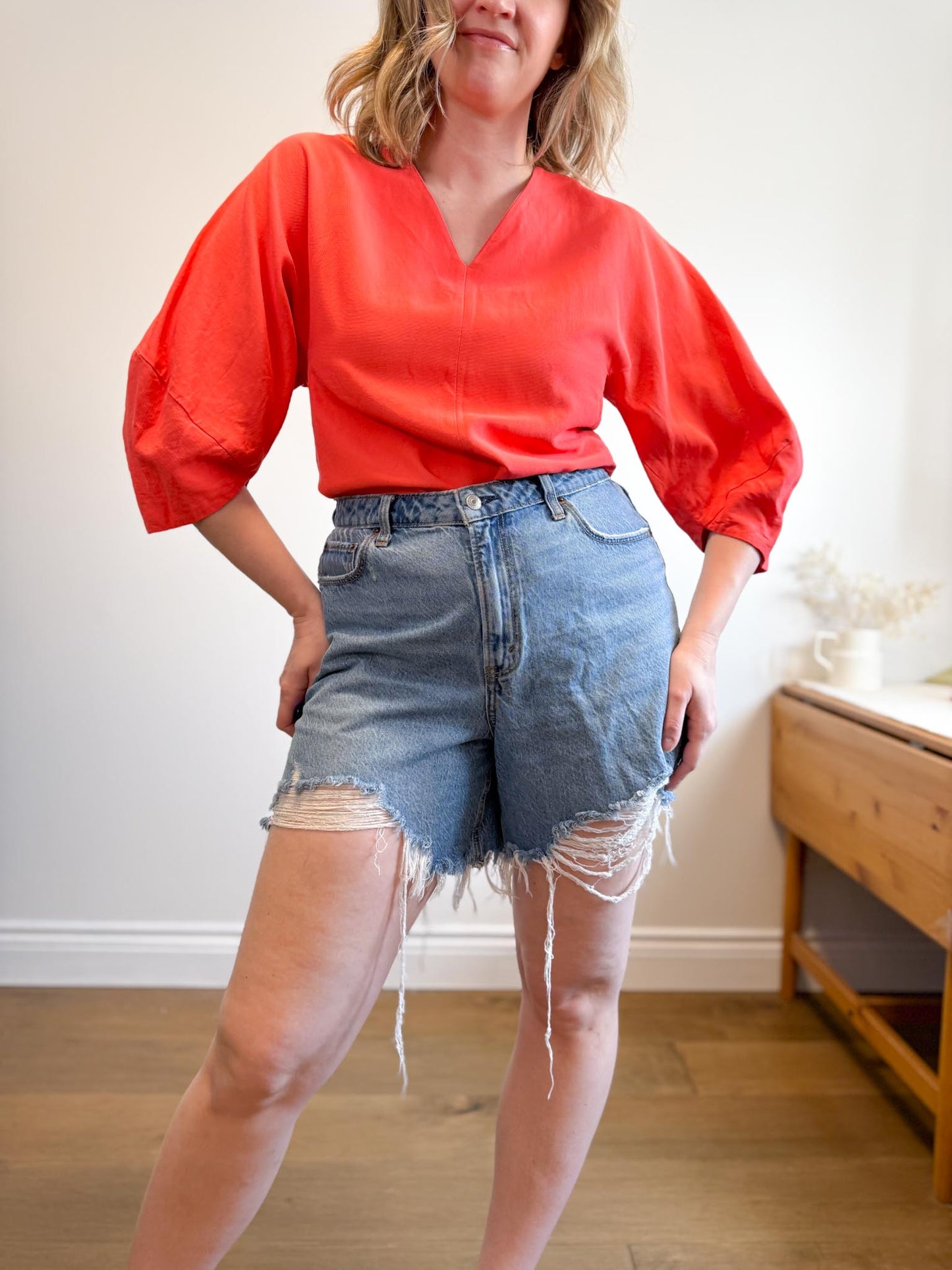 COS Wide Sleeve Blouse in Coral (Size 6)