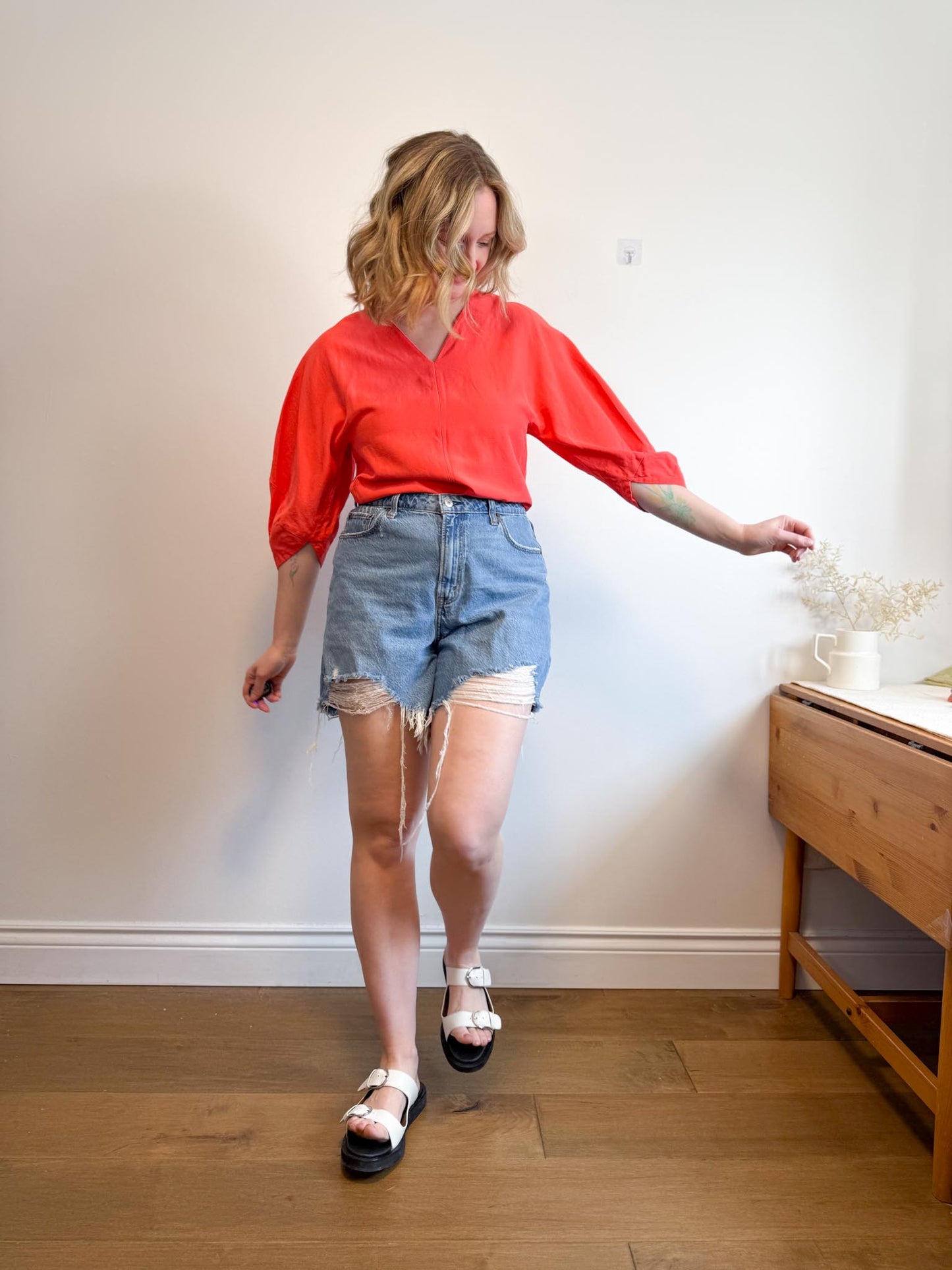 COS Wide Sleeve Blouse in Coral (Size 6)