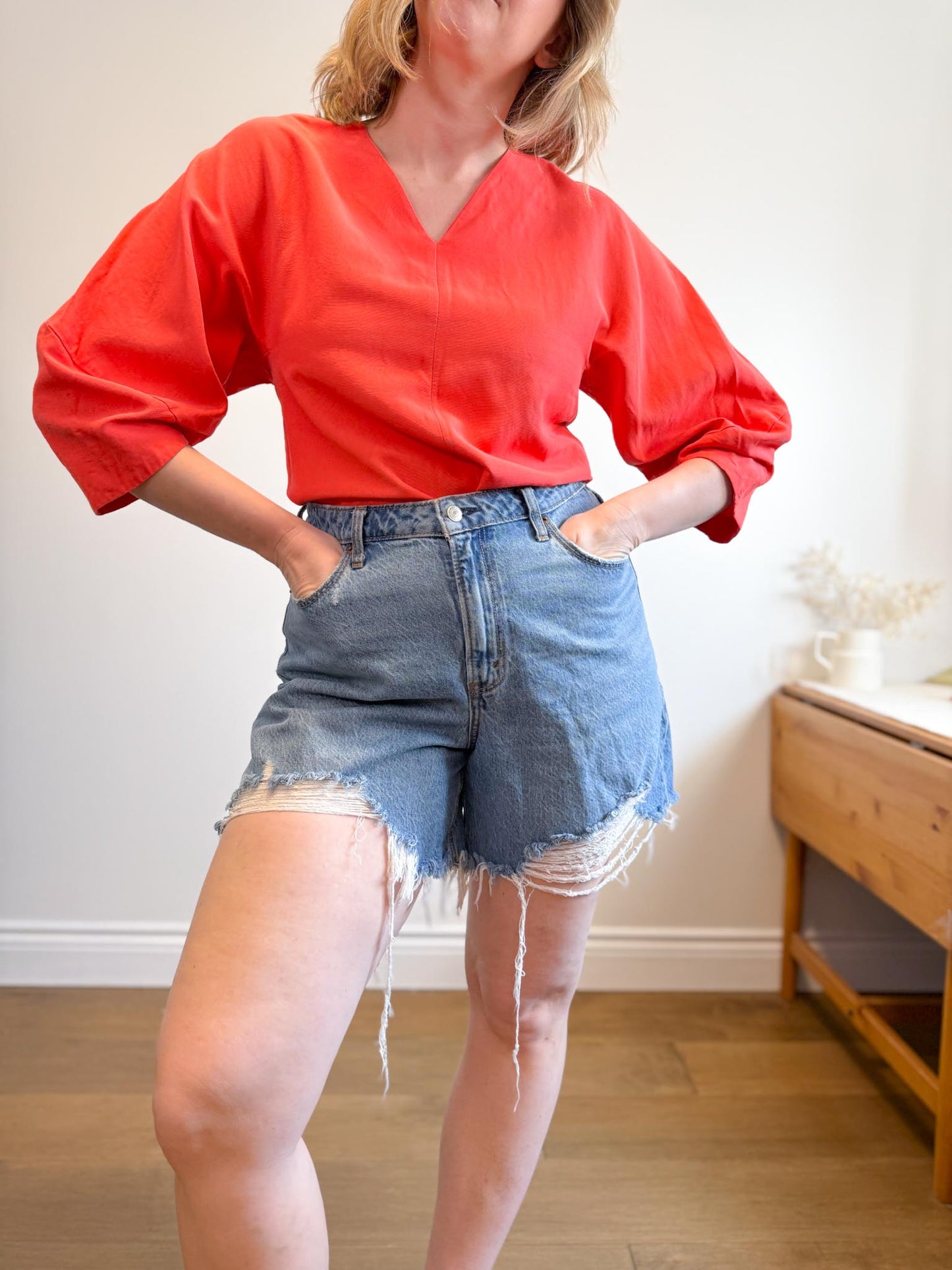 COS Wide Sleeve Blouse in Coral (Size 6)