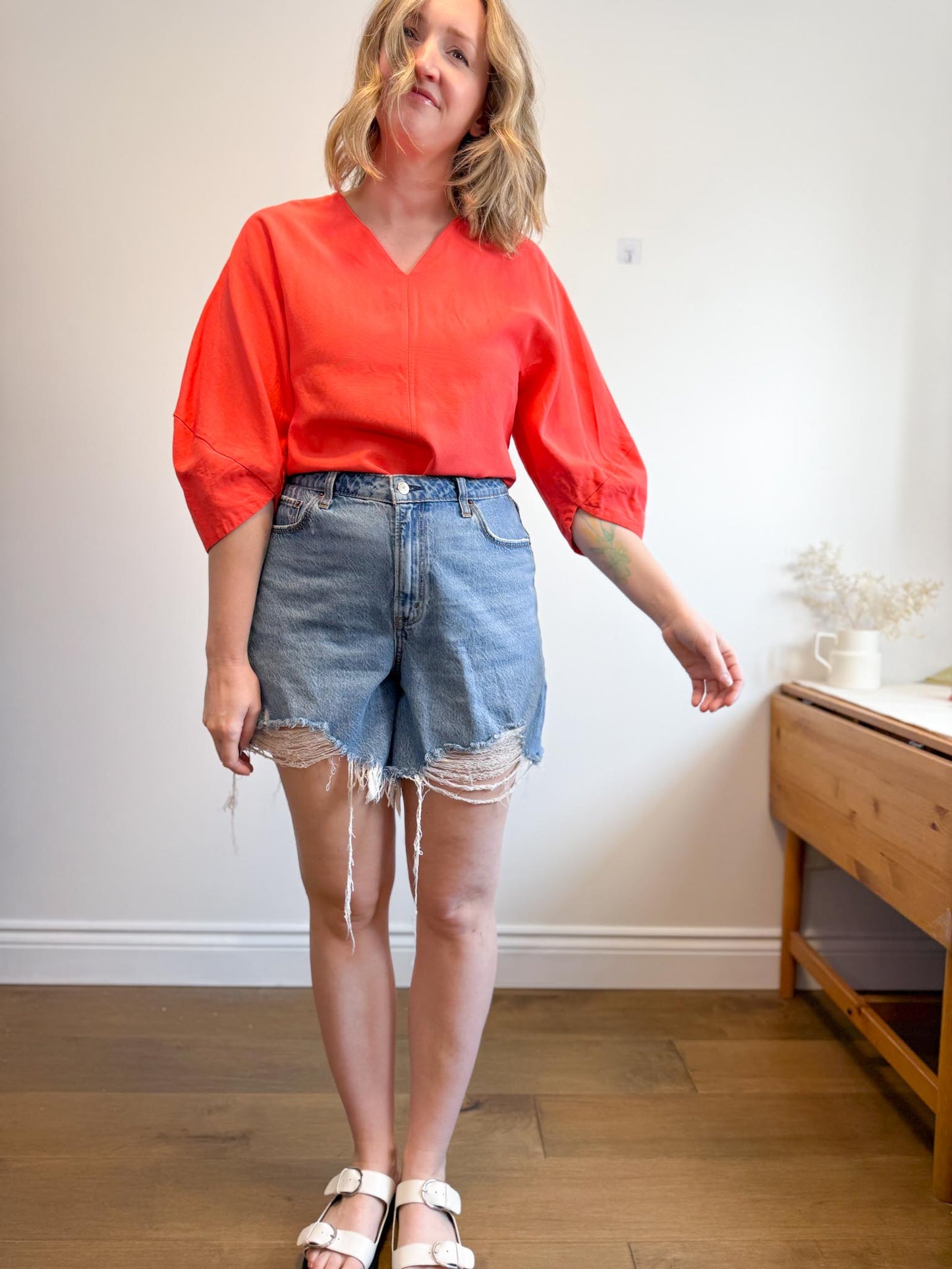 COS Wide Sleeve Blouse in Coral (Size 6)