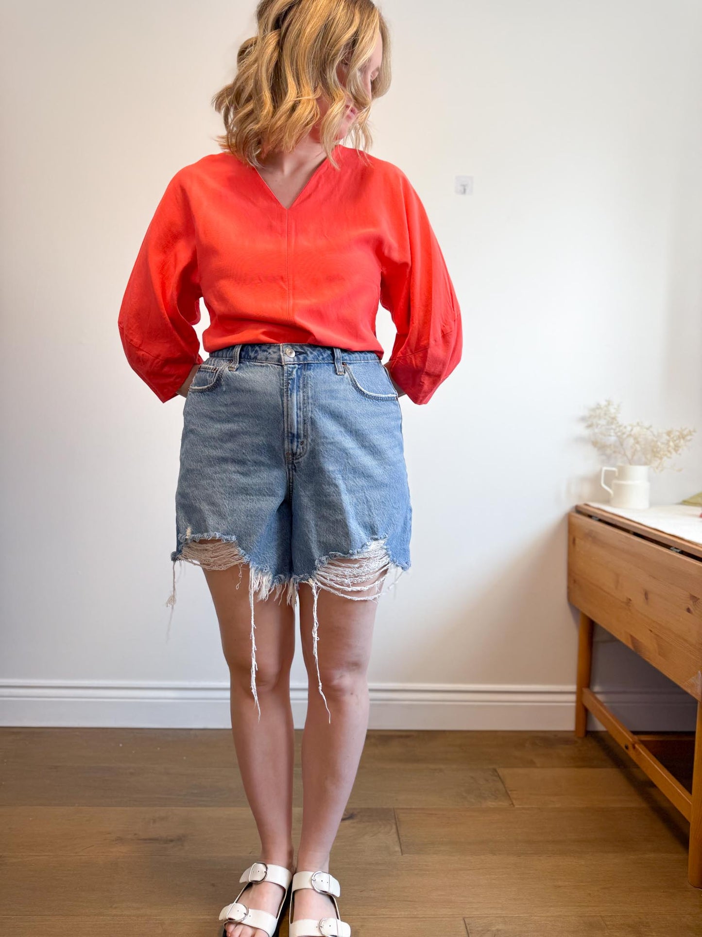 COS Wide Sleeve Blouse in Coral (Size 6)