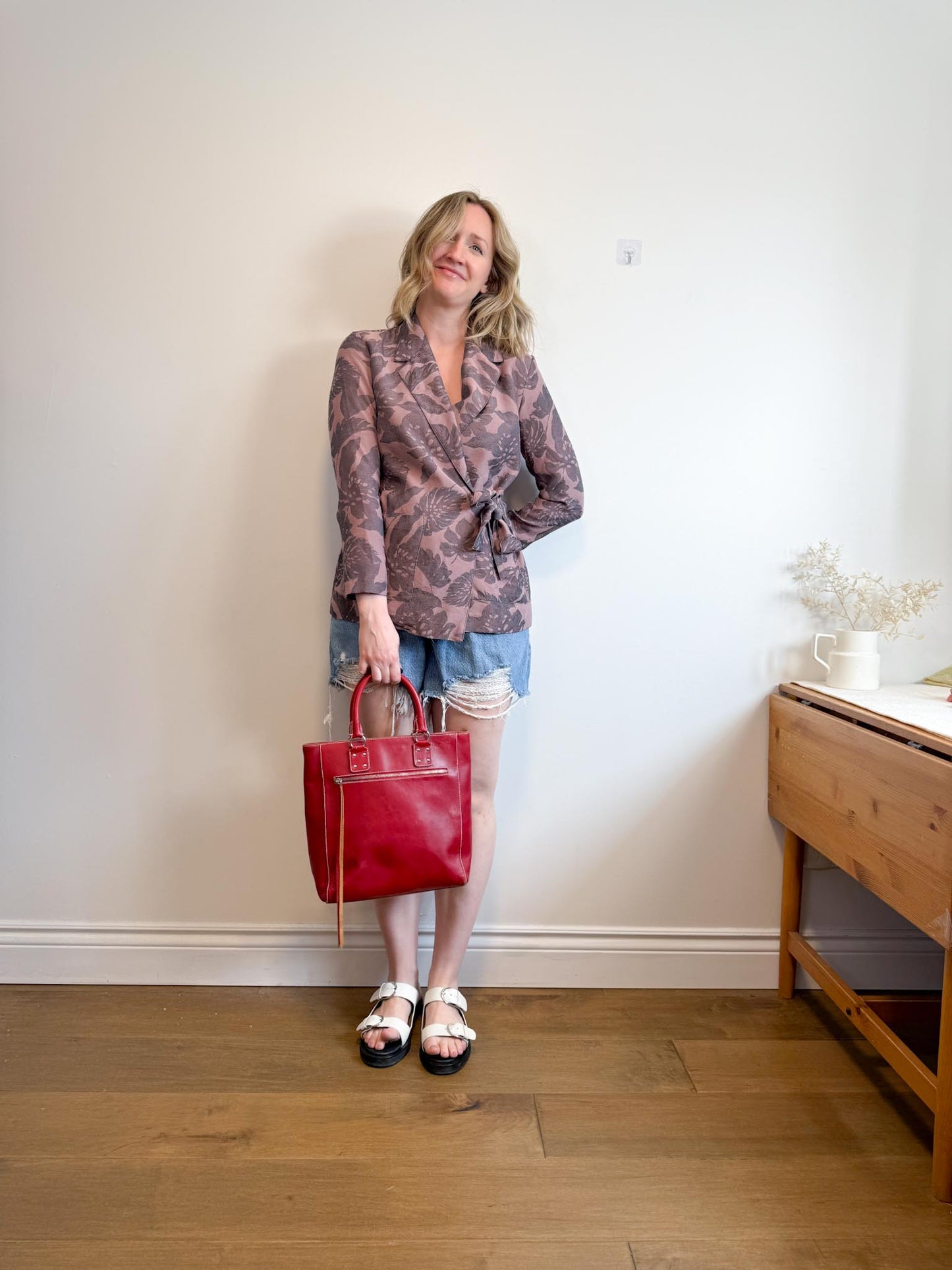 J.Crew Wrap Style Blazer with Dusty Rose Leaf Print (Size S/M)