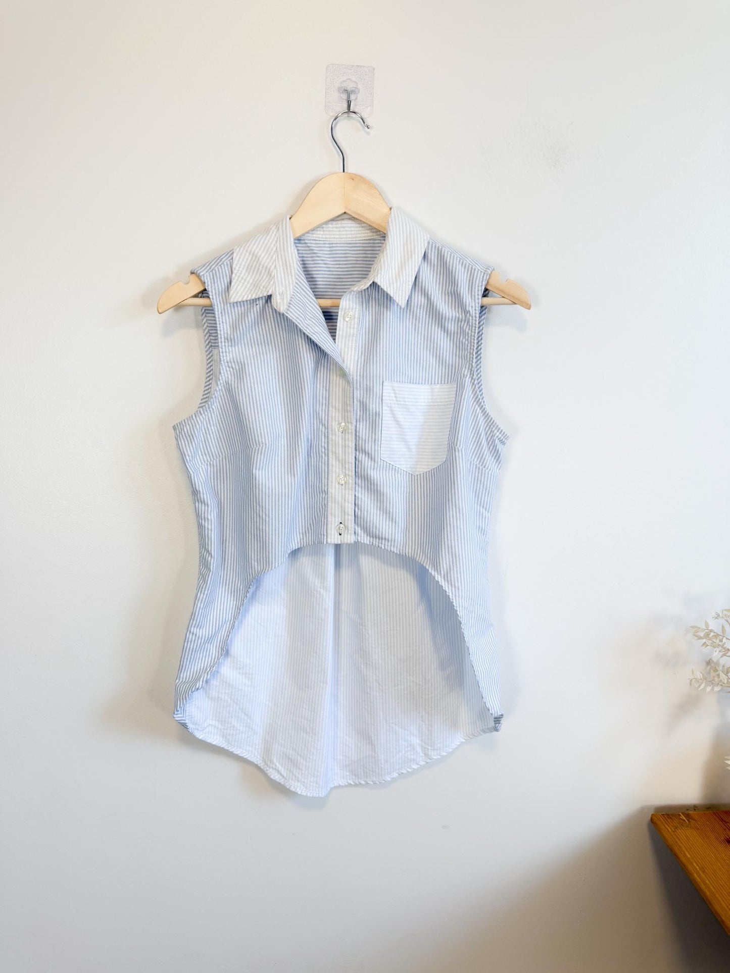 Jonathan Simkhai High Low Sleeveless Pinstripe Button Down (Size S)