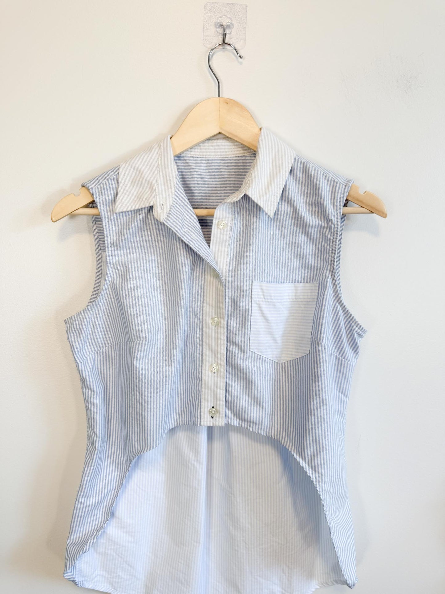 Jonathan Simkhai High Low Sleeveless Pinstripe Button Down (Size S)