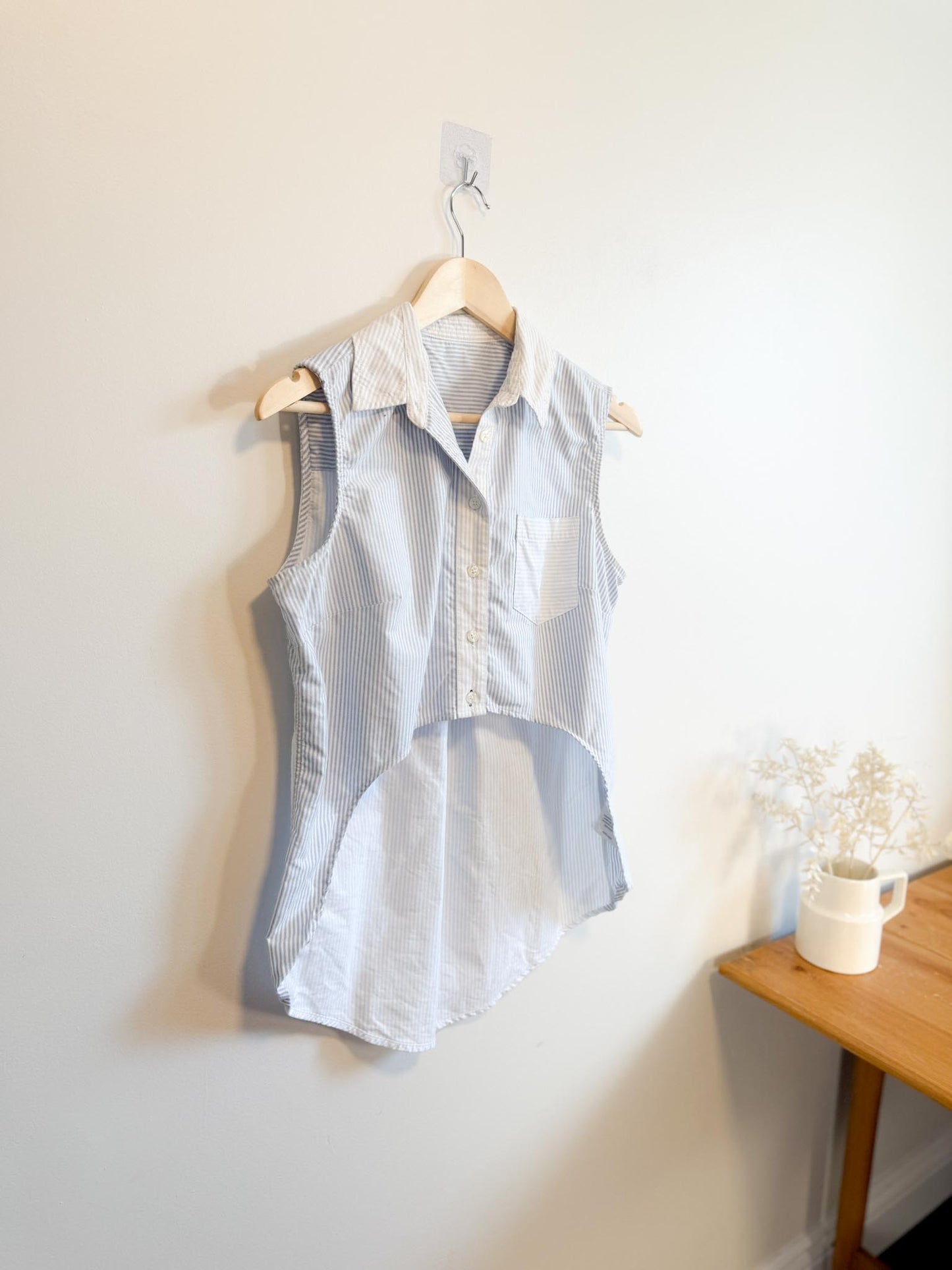 Jonathan Simkhai High Low Sleeveless Pinstripe Button Down (Size S)