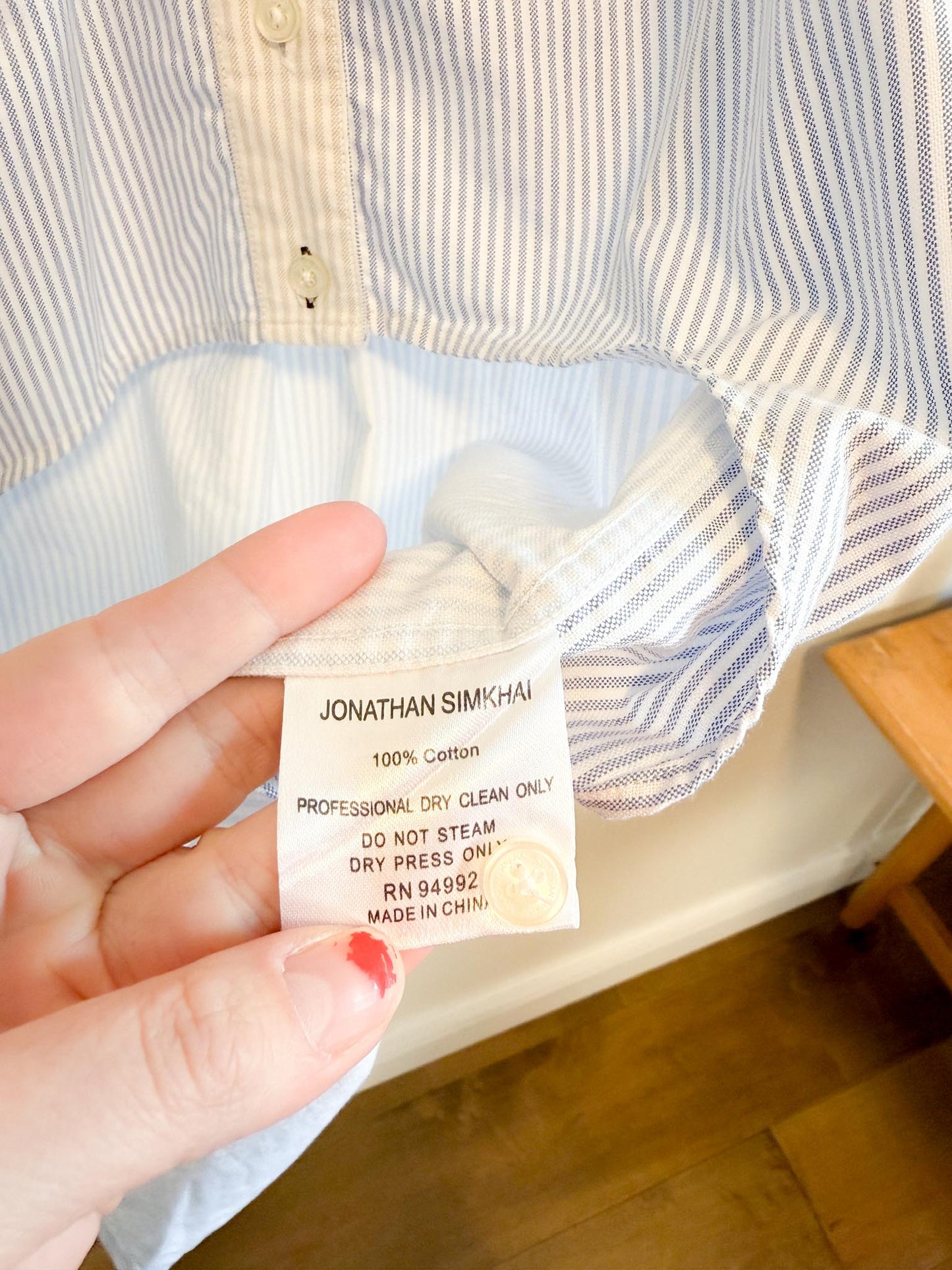 Jonathan Simkhai High Low Sleeveless Pinstripe Button Down (Size S)