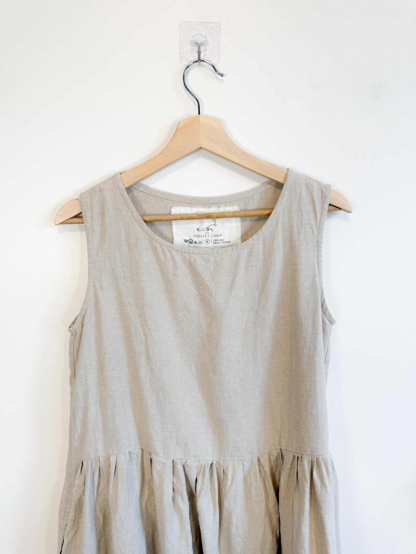 Not Perfect Linen "Midi Smock Linen Dress in Oatmeal" (Size S/M)
