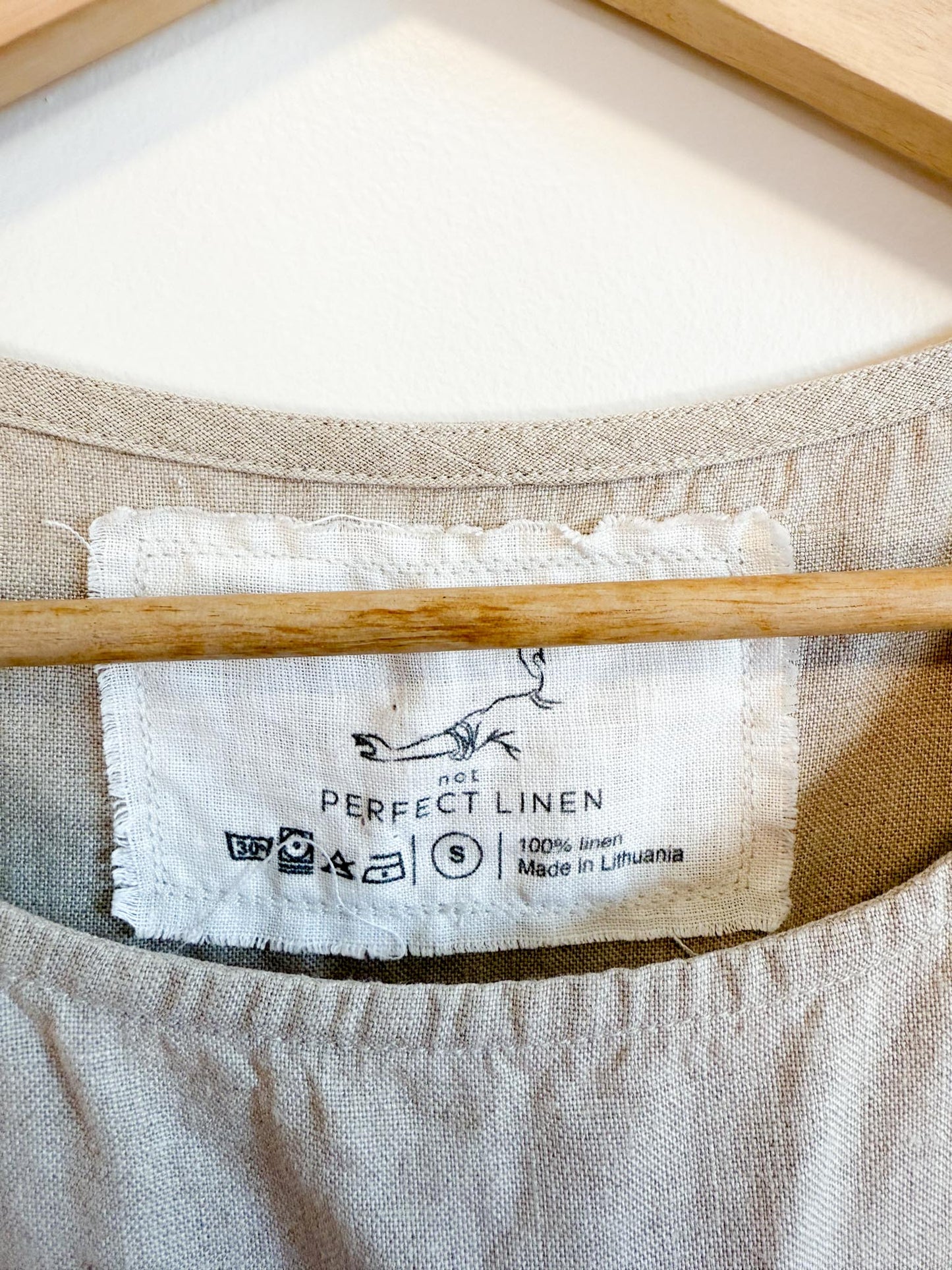 Not Perfect Linen "Midi Smock Linen Dress in Oatmeal" (Size S/M)