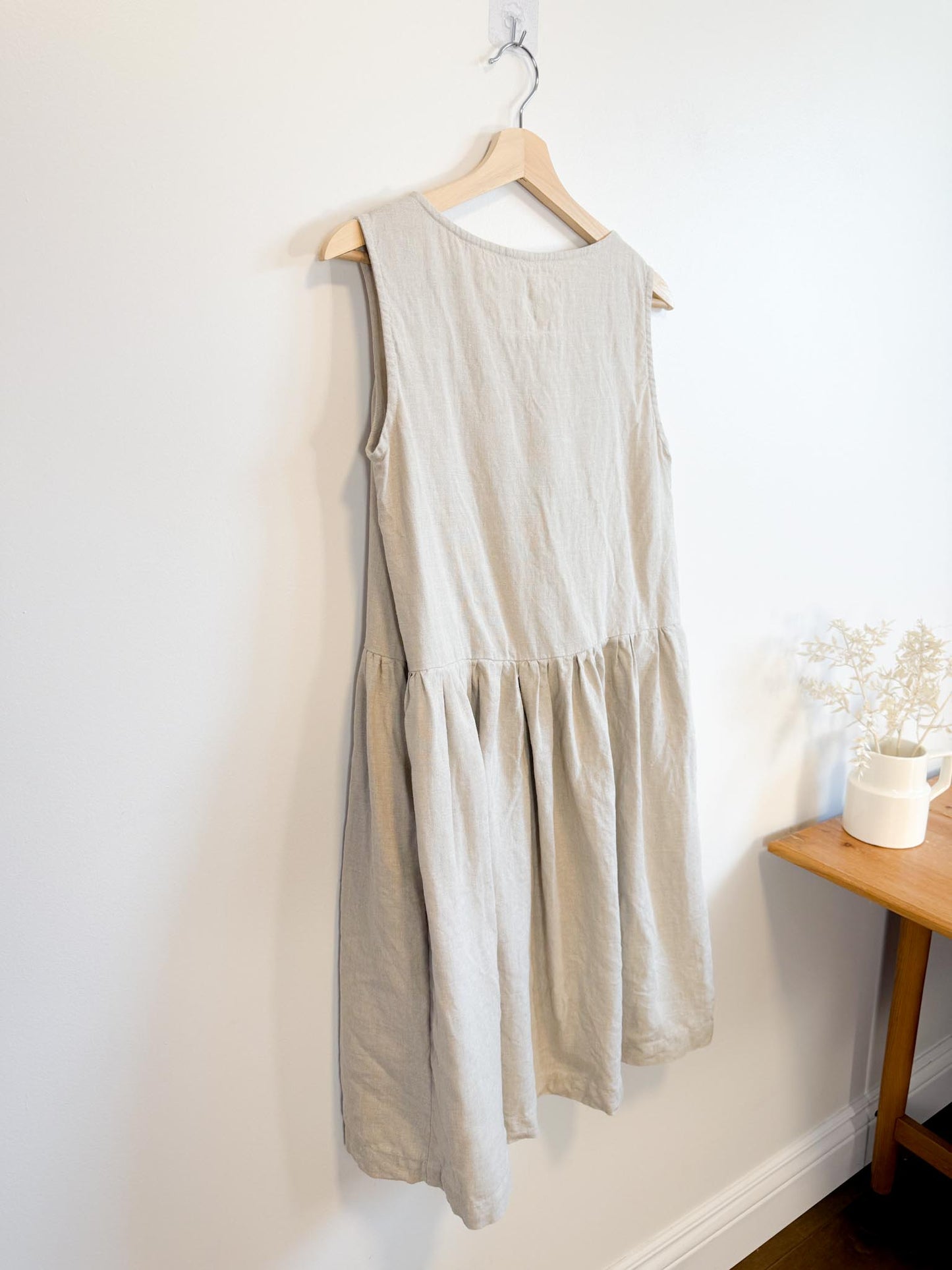 Not Perfect Linen "Midi Smock Linen Dress in Oatmeal" (Size S/M)