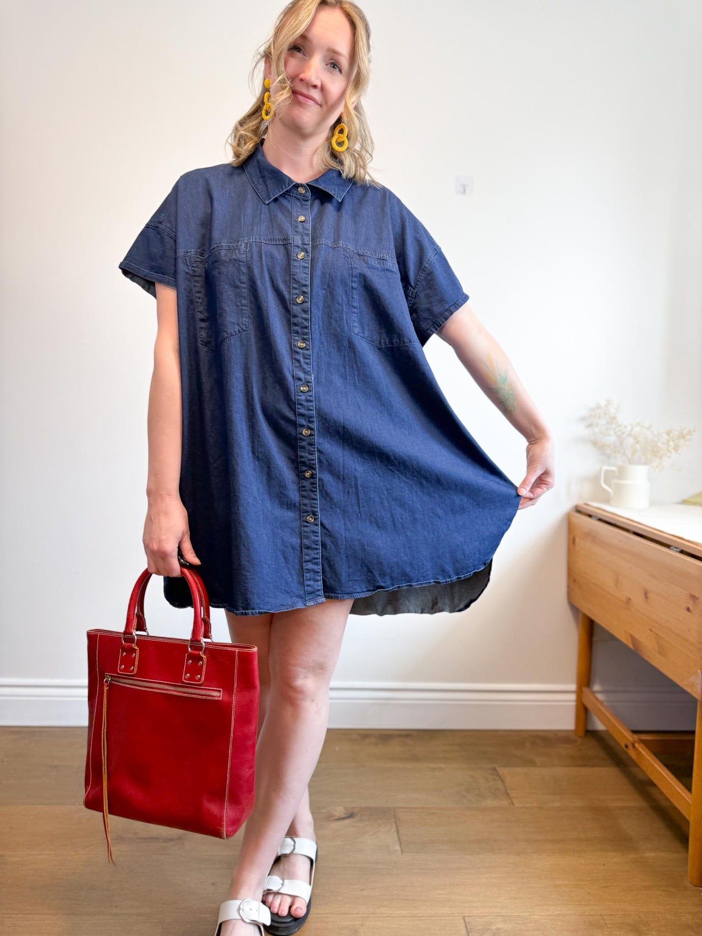 Universal Standard Chambray Shirt Dress in Dark Wash (Size XL)