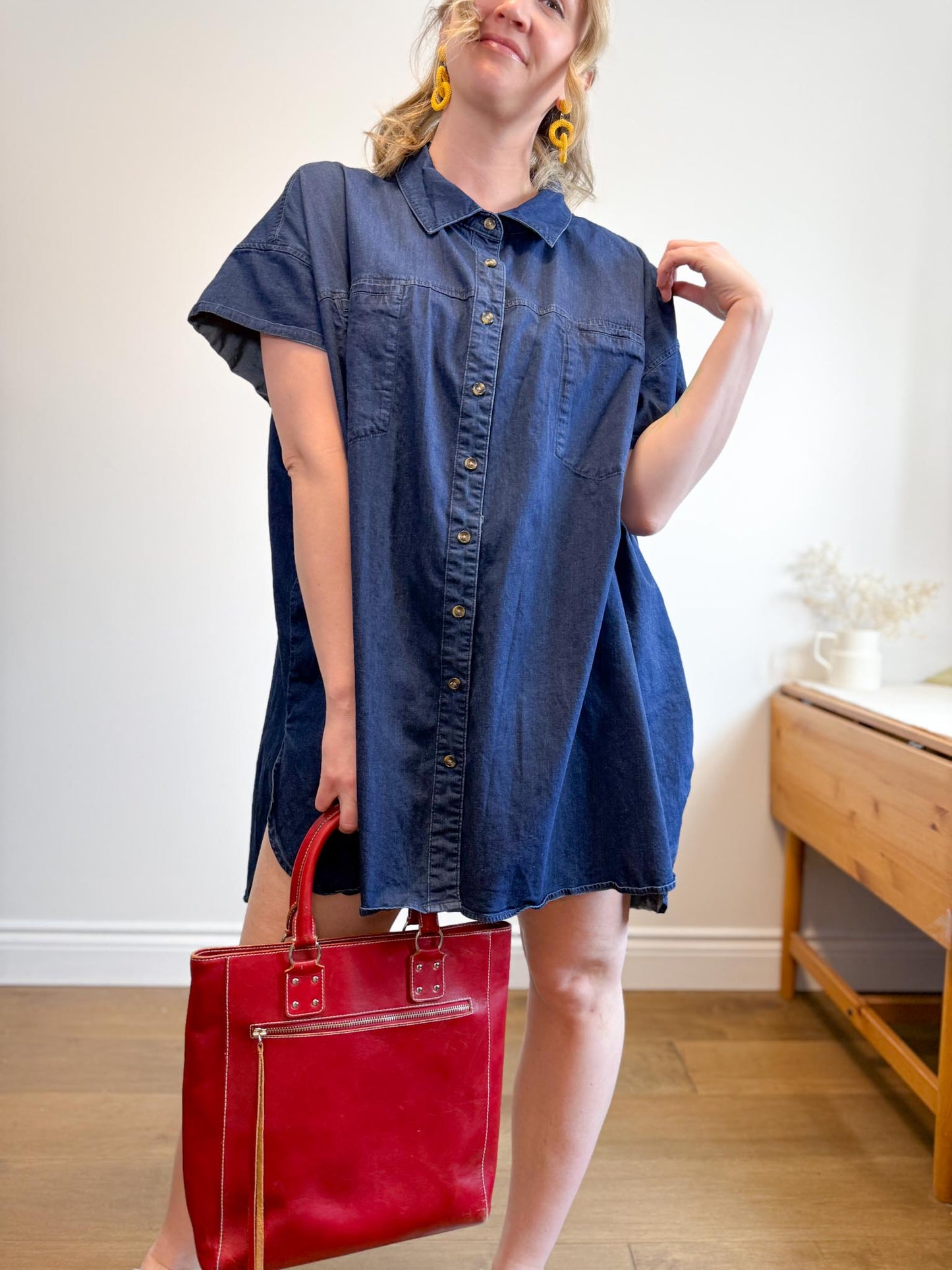Universal Standard Chambray Shirt Dress in Dark Wash (Size XL)
