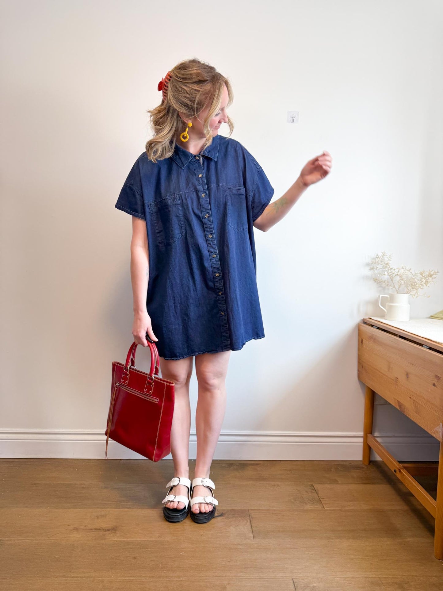 Universal Standard Chambray Shirt Dress in Dark Wash (Size XL)