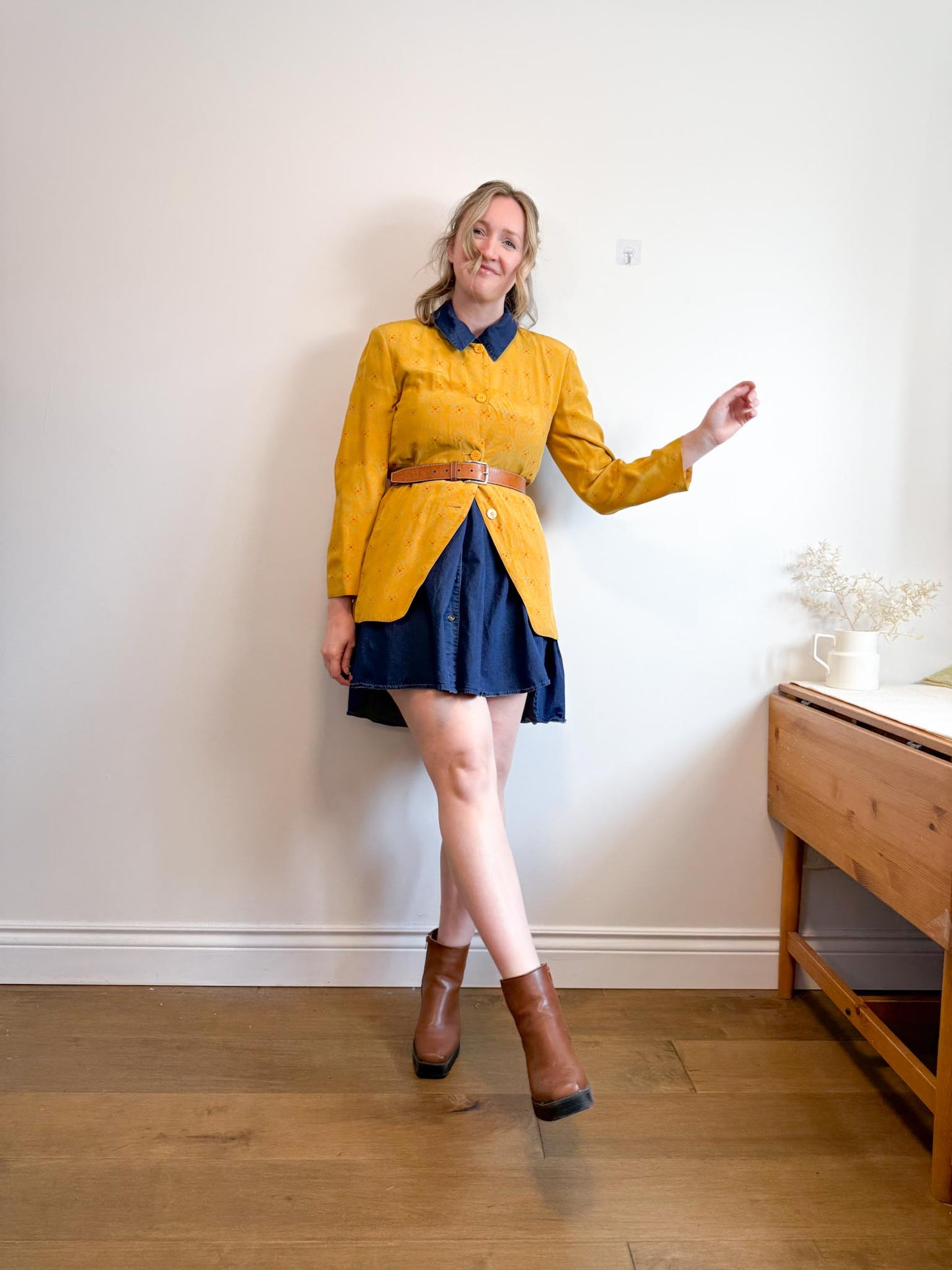 Vintage Silk Blazer in Mustard Print (Size S/M)