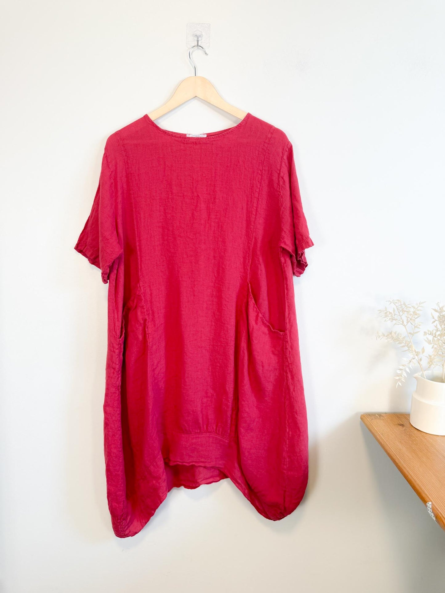 Vanessa Zani Red Linen Shark Bite Shirt Dress (Size 1X)