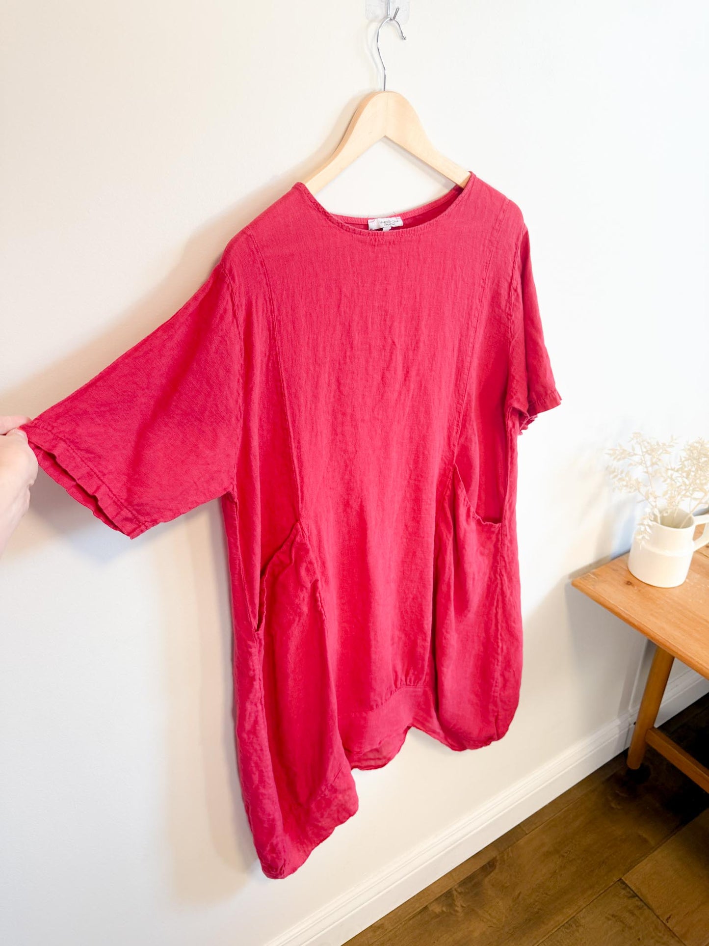 Vanessa Zani Red Linen Shark Bite Shirt Dress (Size 1X)