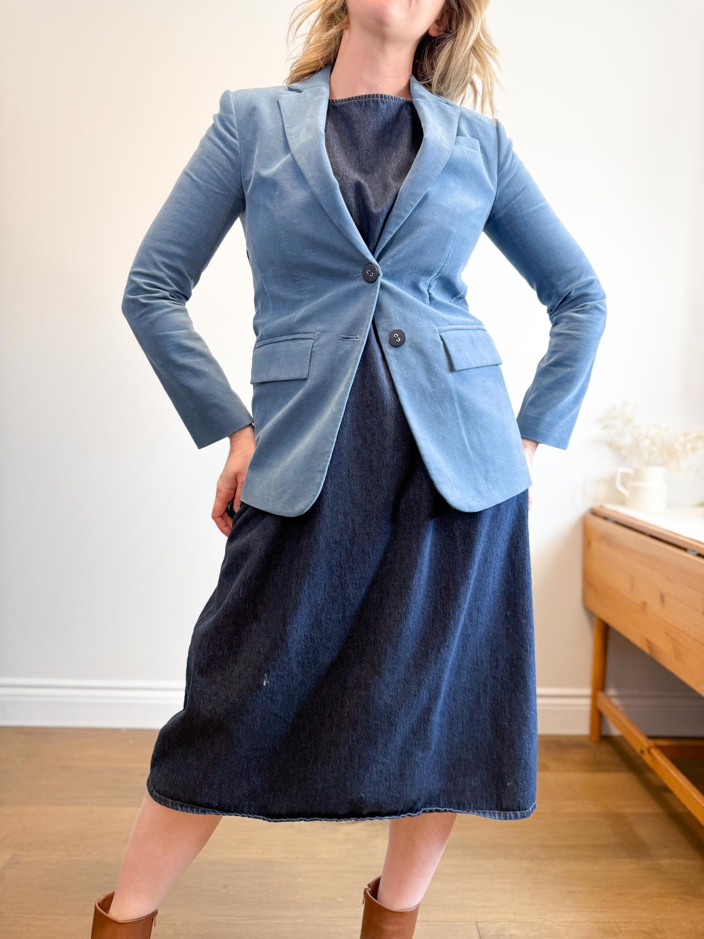 Tibi Designer Velvet Blazer in Blue (Size M)