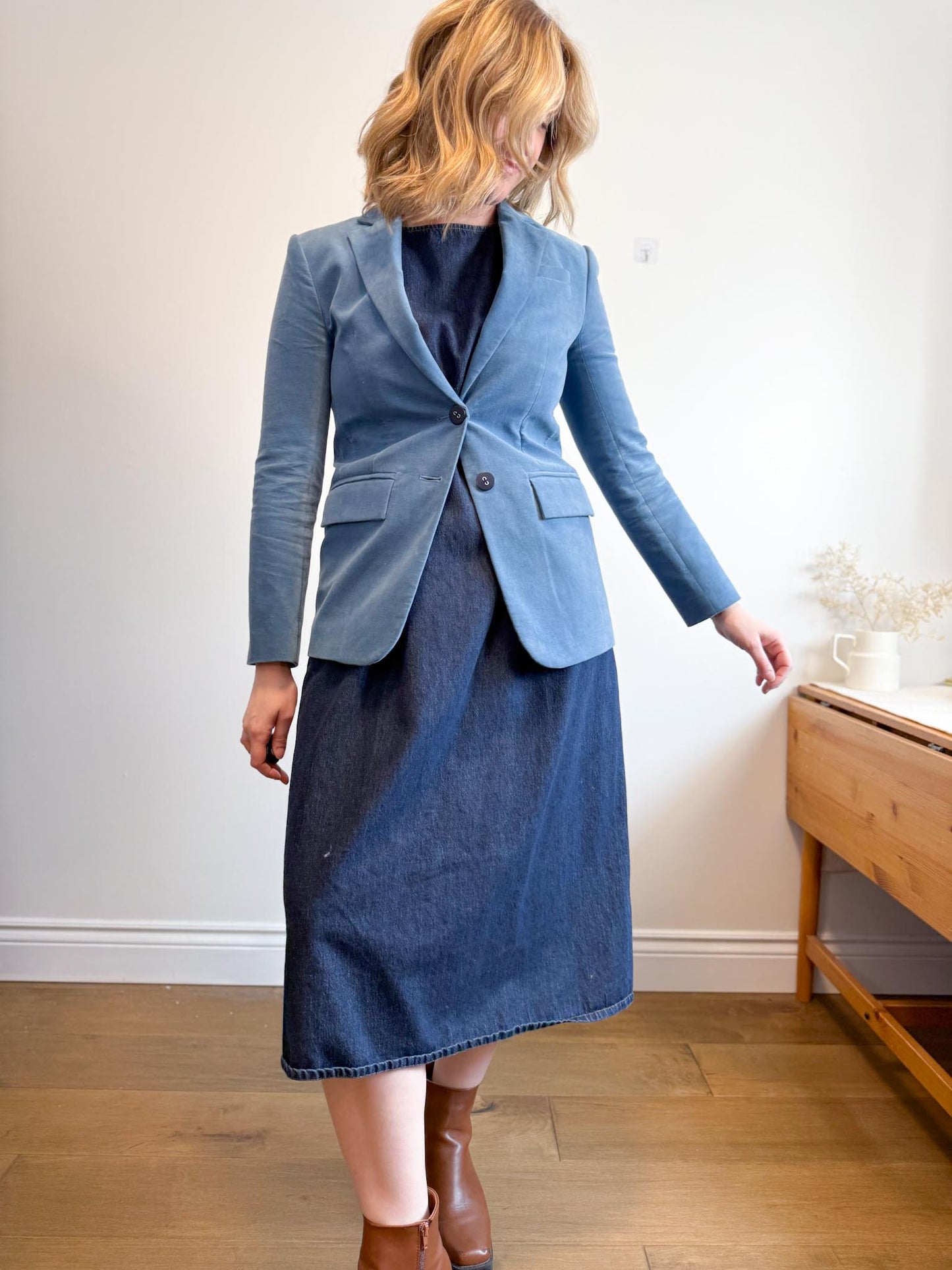 Tibi Designer Velvet Blazer in Blue (Size M)