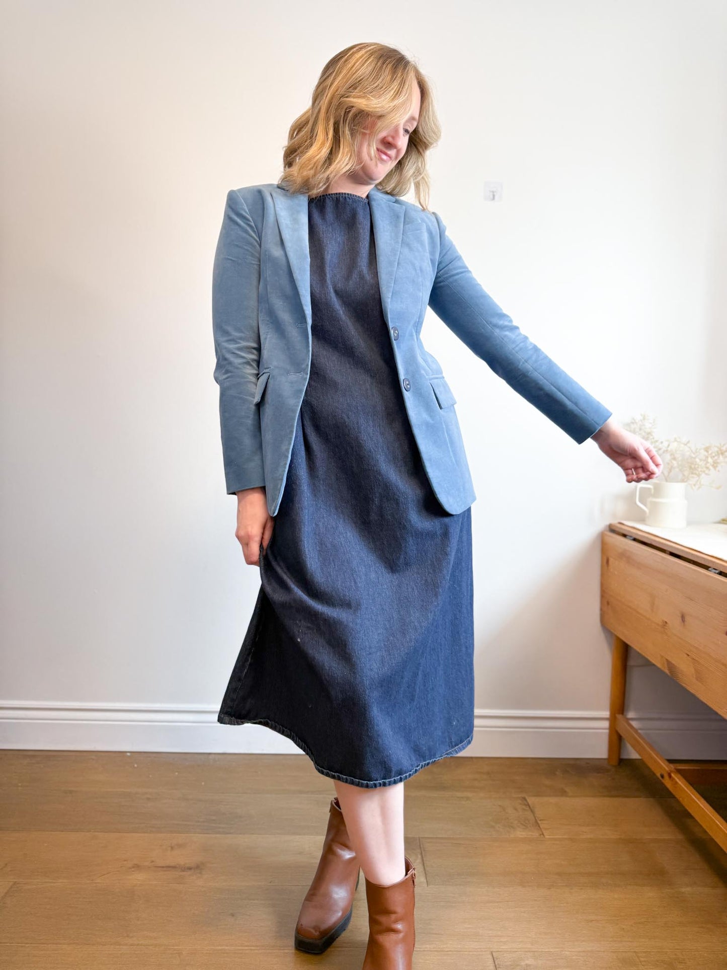 Tibi Designer Velvet Blazer in Blue (Size M)