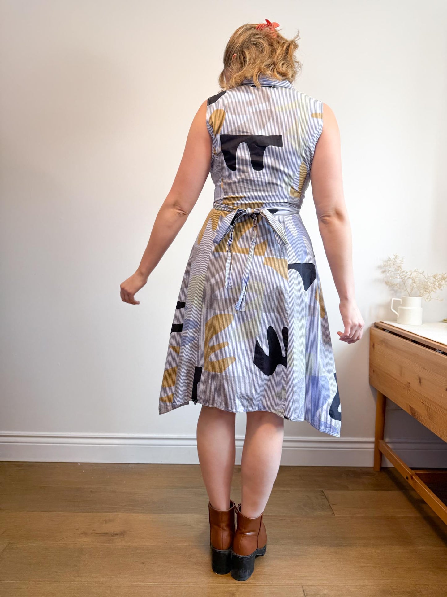 Lafayette 148 Pinstriped Shirt Dress with Abstract Print (Size M)