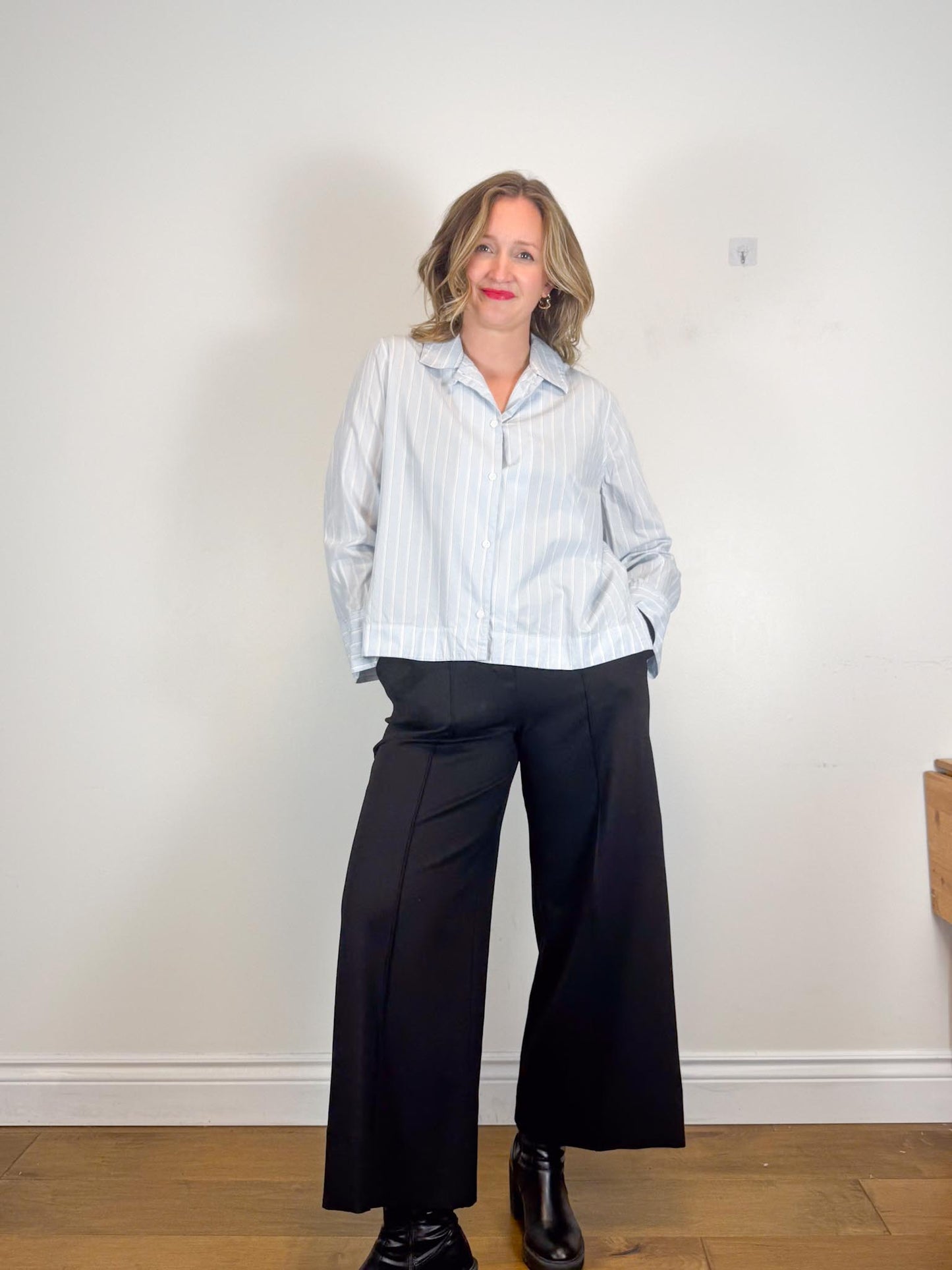 DOROTHEE SCHUMACHER Designer "EMOTIONAL ESSENCE Wide Leg Trousers in Black" (Size XL)