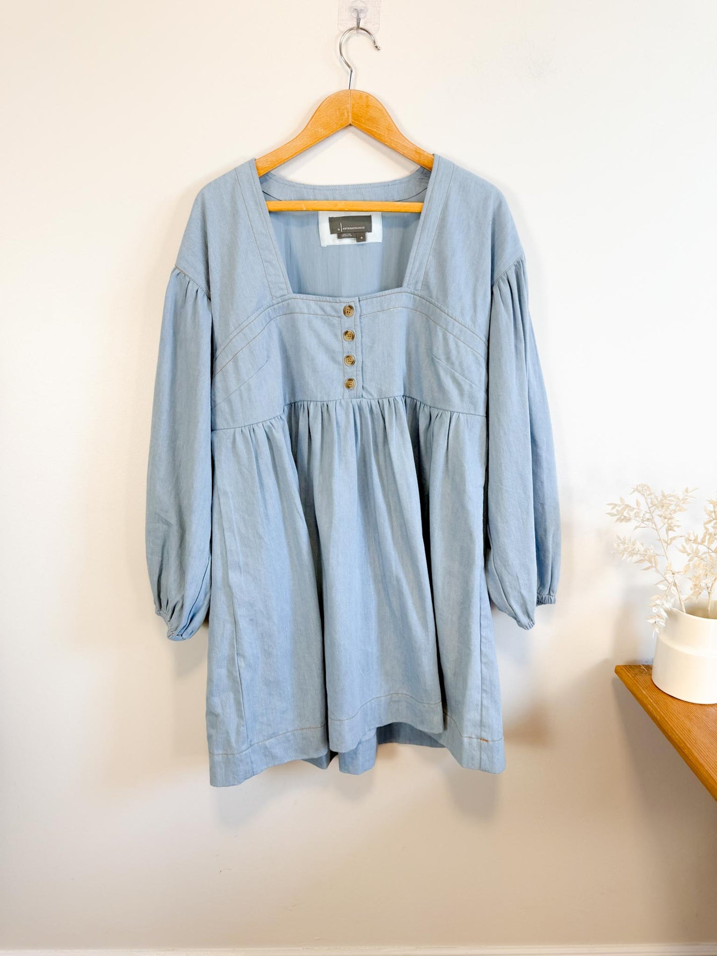 Anthropologie "Square-Neck Denim Mini Babydoll Dress" (Size M/L)