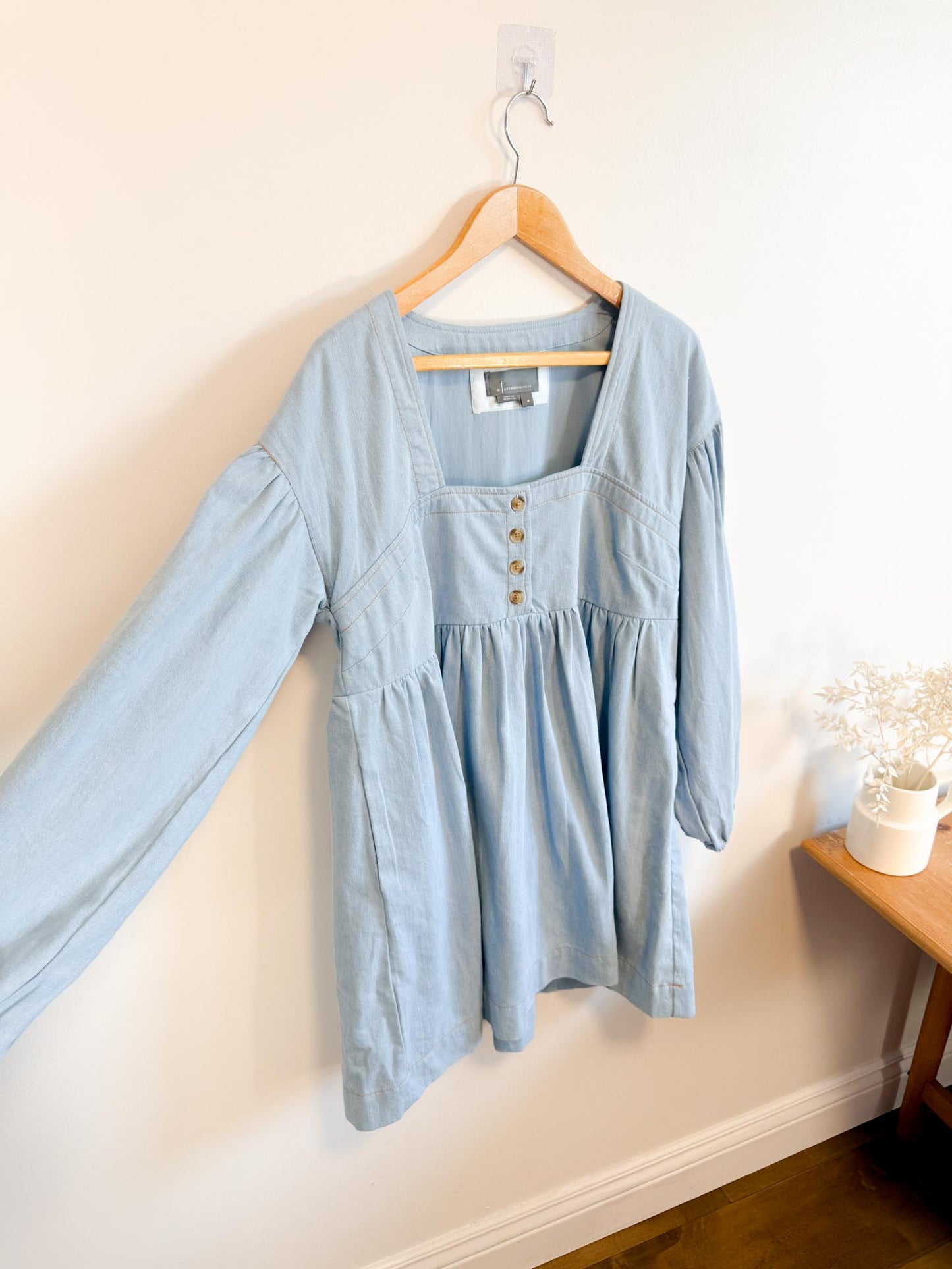 Anthropologie "Square-Neck Denim Mini Babydoll Dress" (Size M/L)