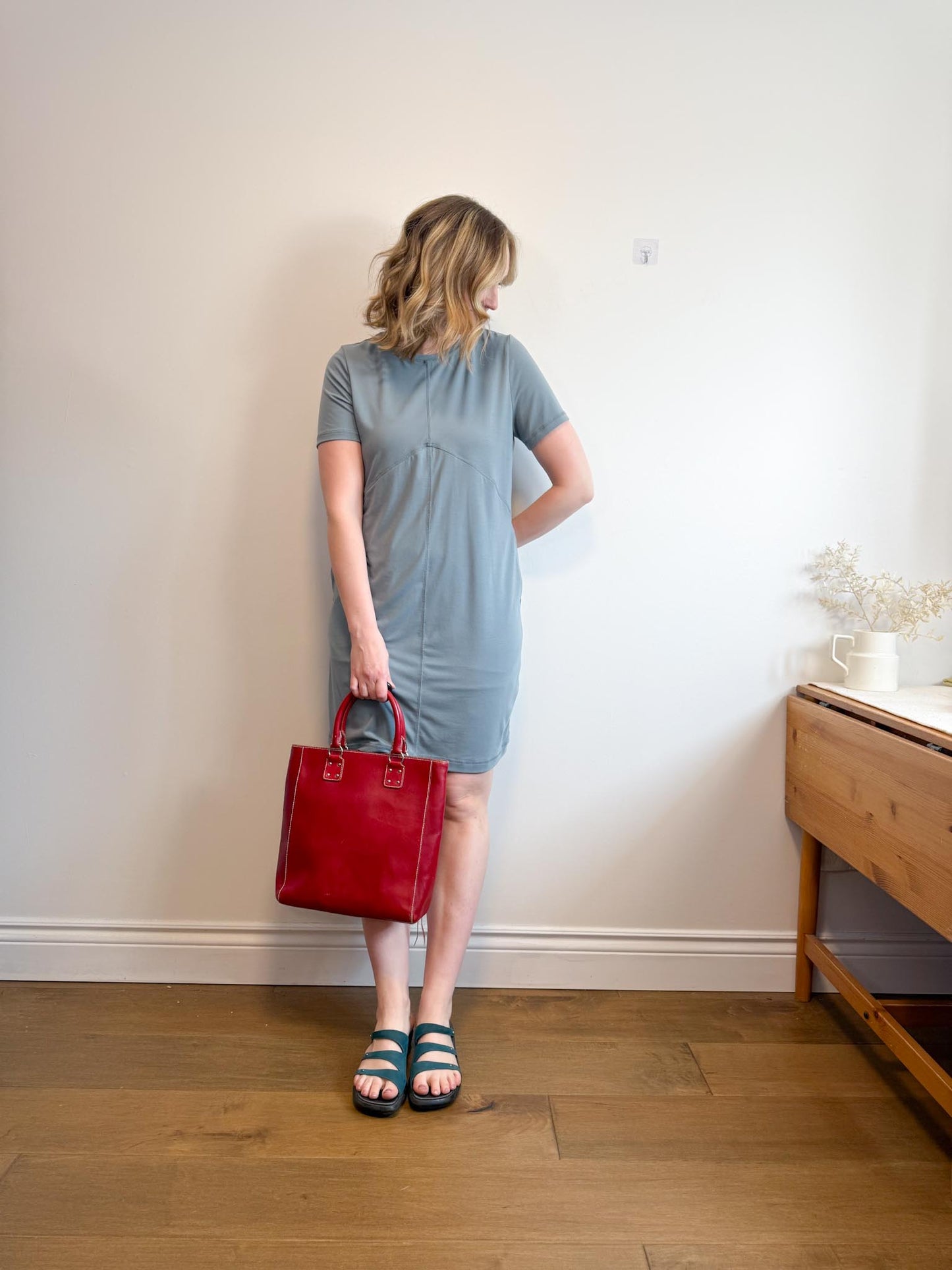 INDYEVA Slow Fashion "Short Sleeve KUIVA Dress in Slate Blue" (Size L)