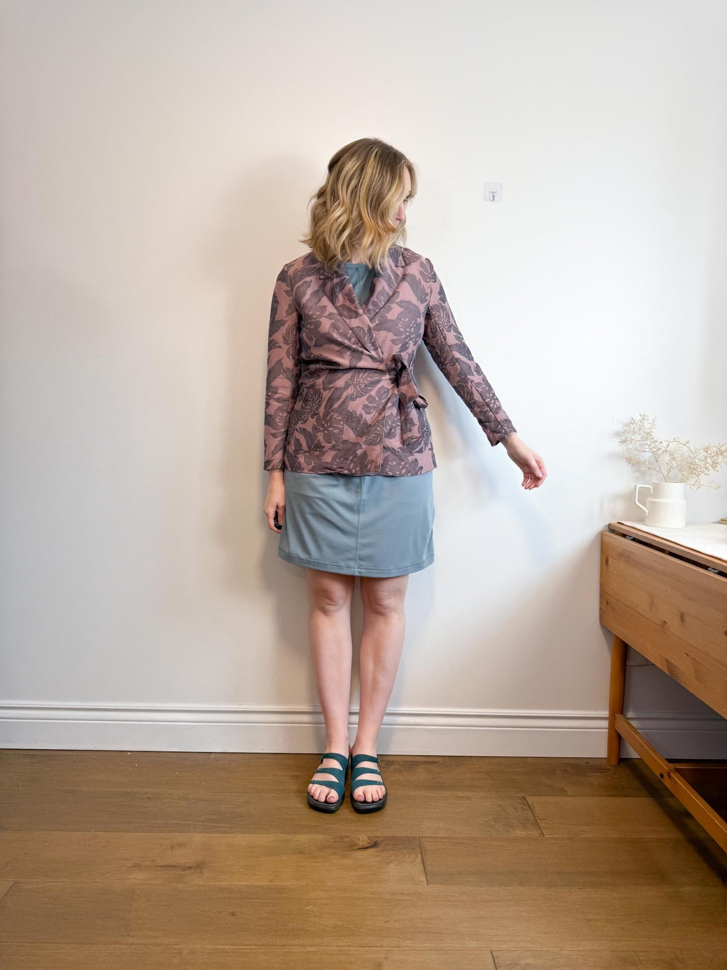 J.Crew Wrap Style Blazer with Dusty Rose Leaf Print (Size S/M)