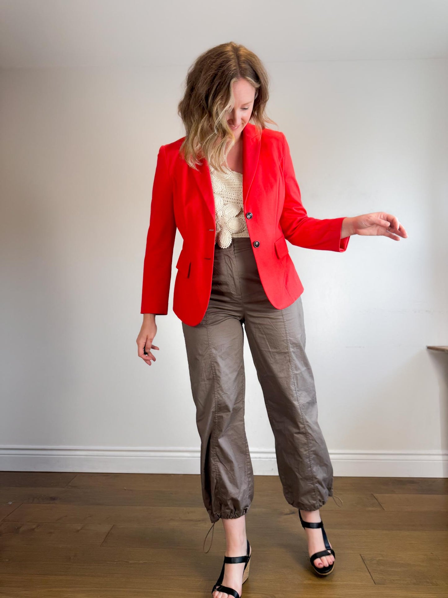 MARC CAIN Fitted blazer with rounded hem in Red SOLD AS IS (Size M/L)