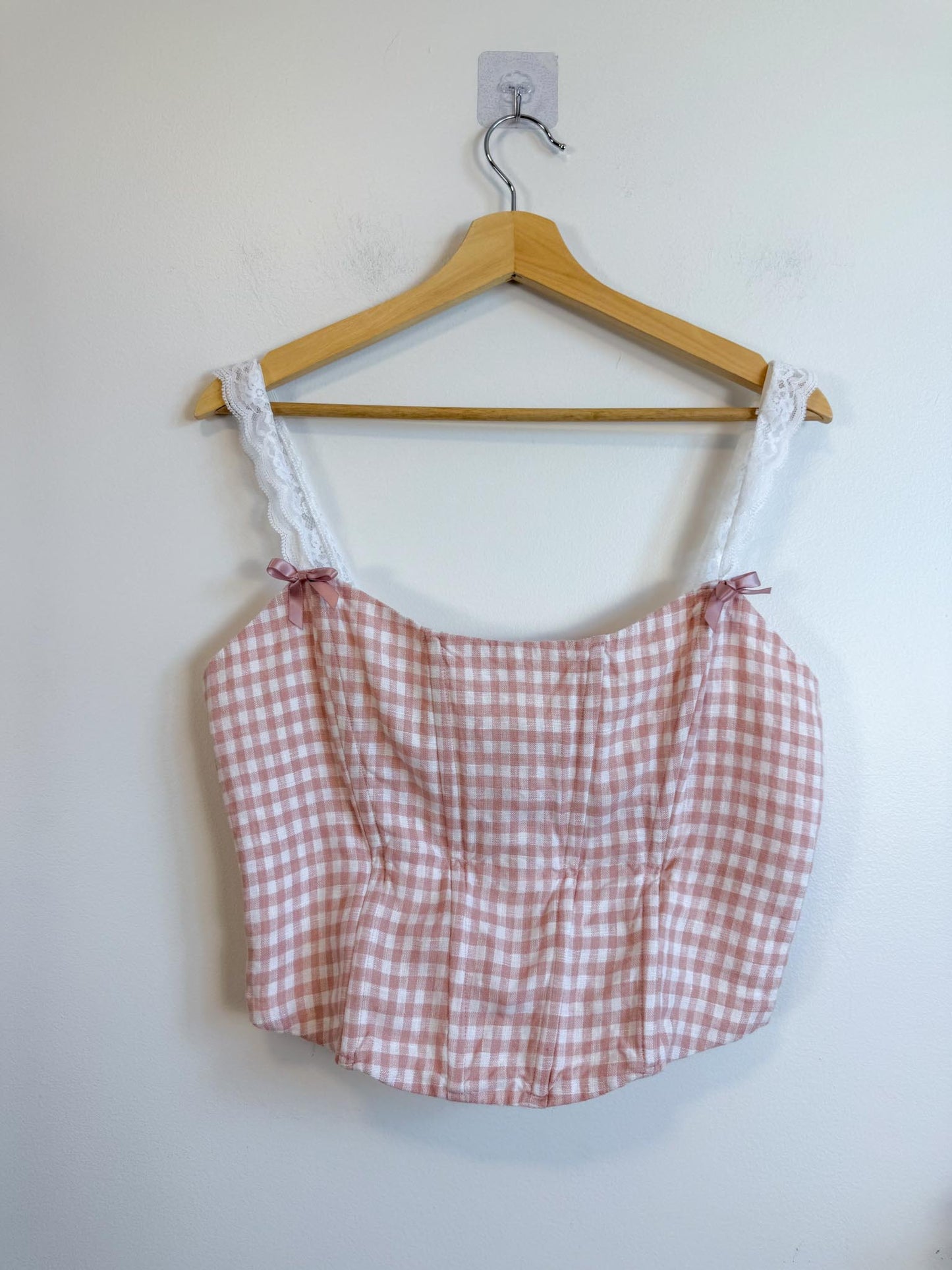 Reformation "Brigitta Corset Top in Pink Gingham" (Size 12)