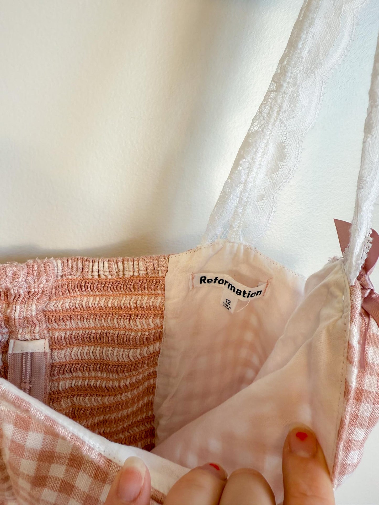 Reformation "Brigitta Corset Top in Pink Gingham" (Size 12)