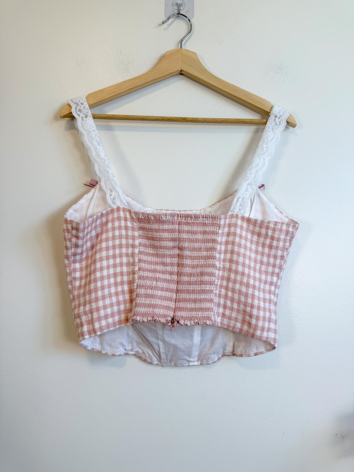 Reformation "Brigitta Corset Top in Pink Gingham" (Size 12)