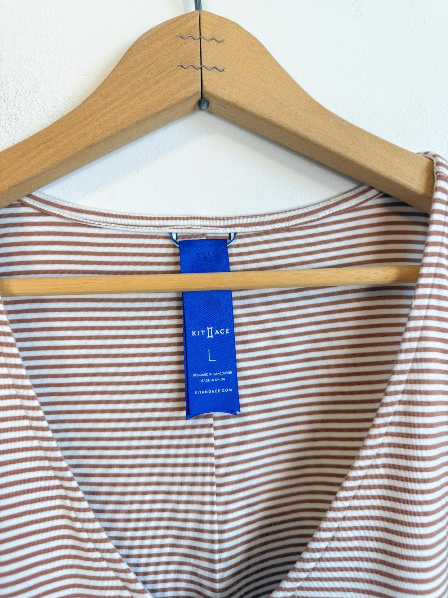 Kit & Ace Striped V-Neck Tank in Brown & White (Size L)